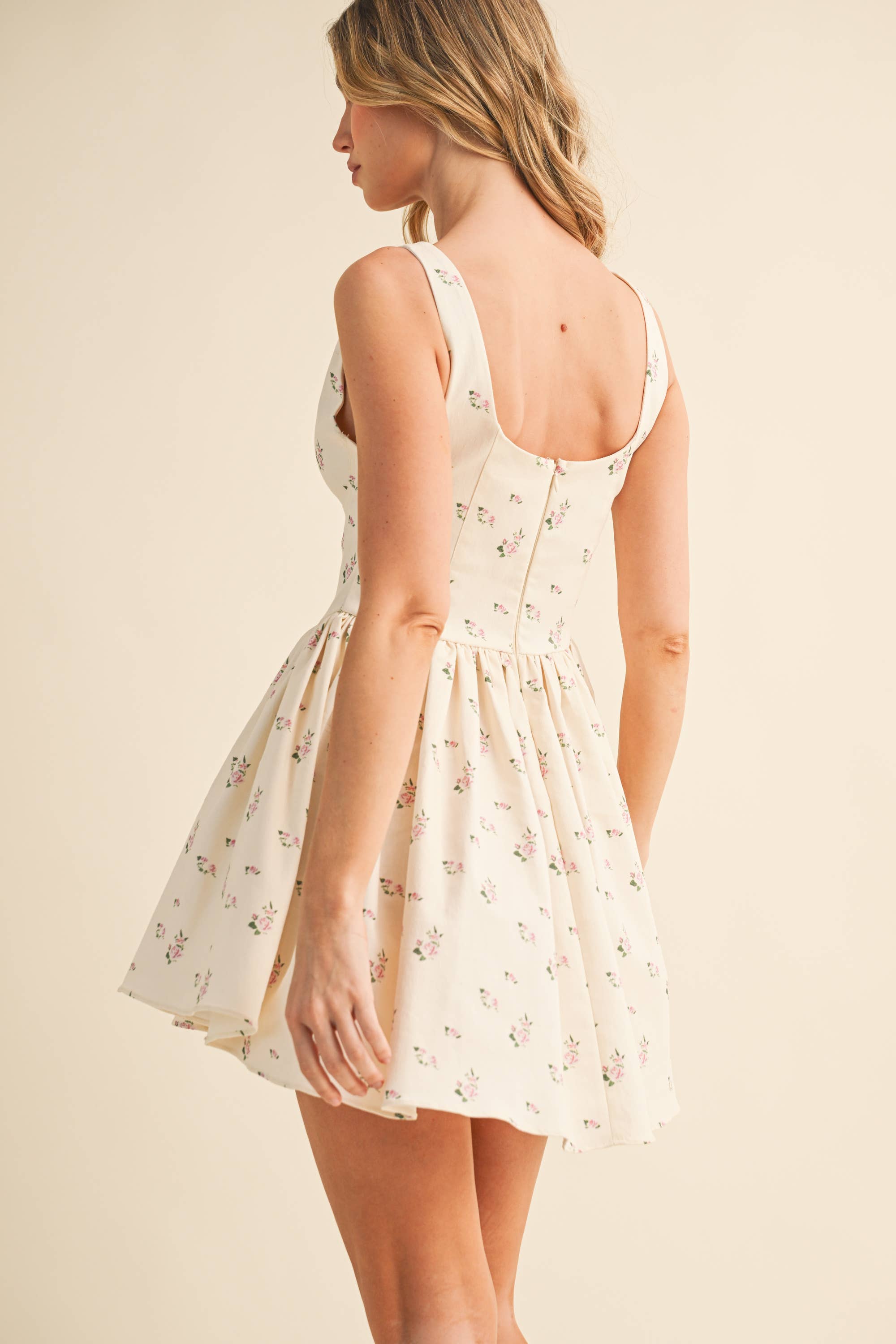 Bustier Flare Mini Dress: Cream