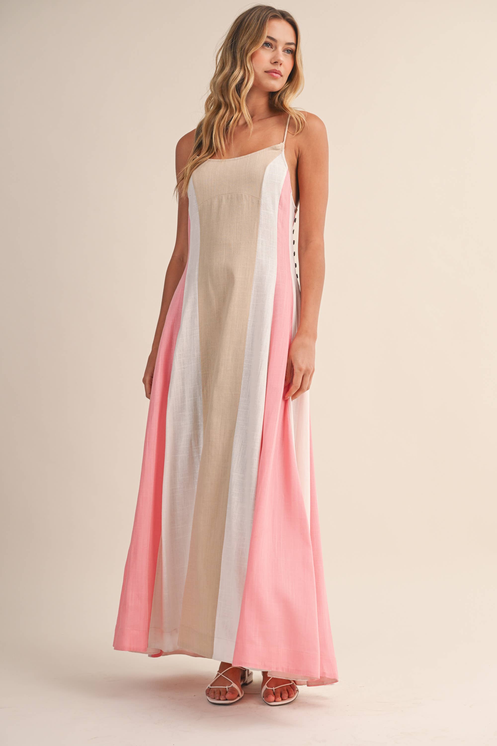 Color-Block Maxi Dress: Beige