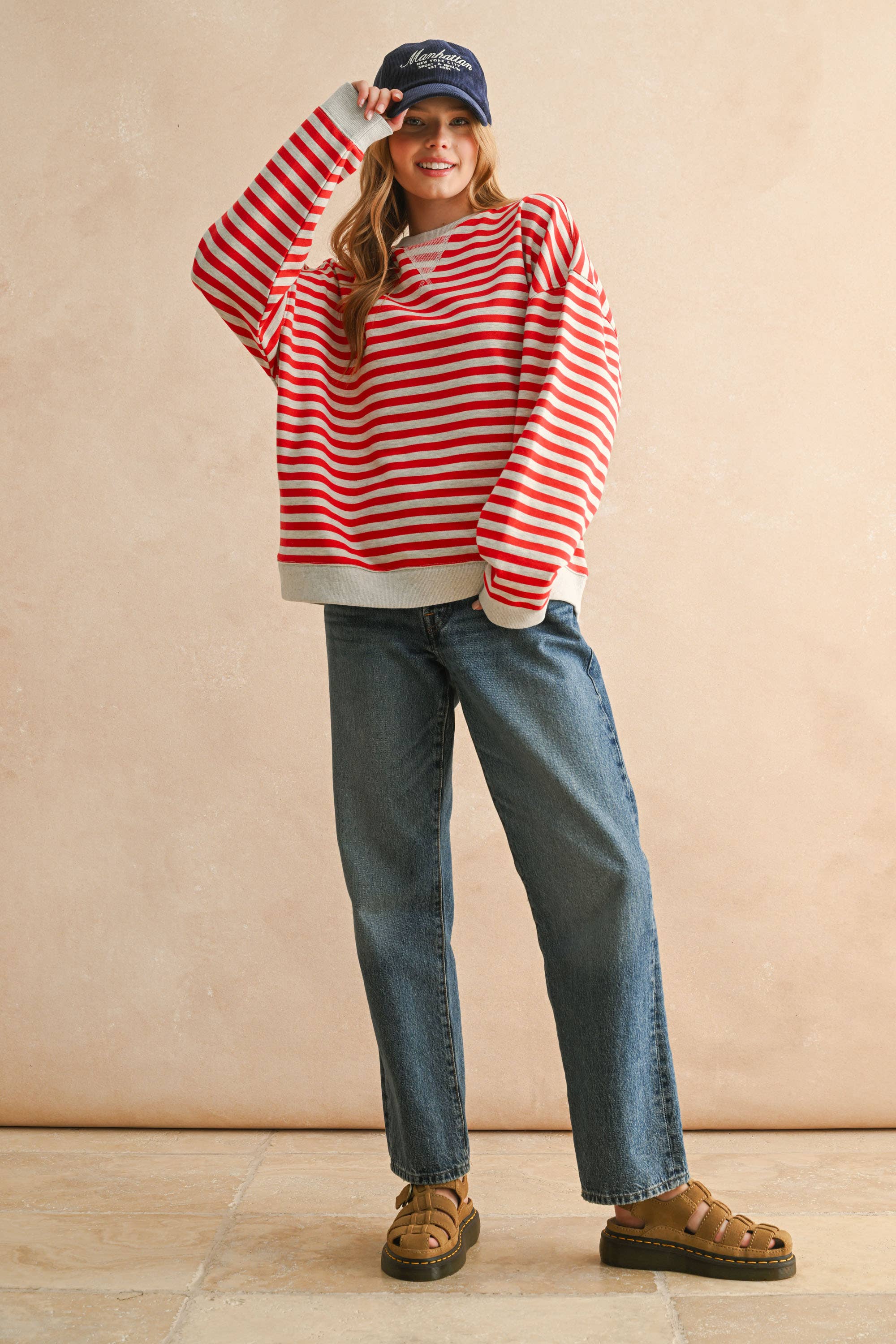 Striped Pullover: Red/Gray