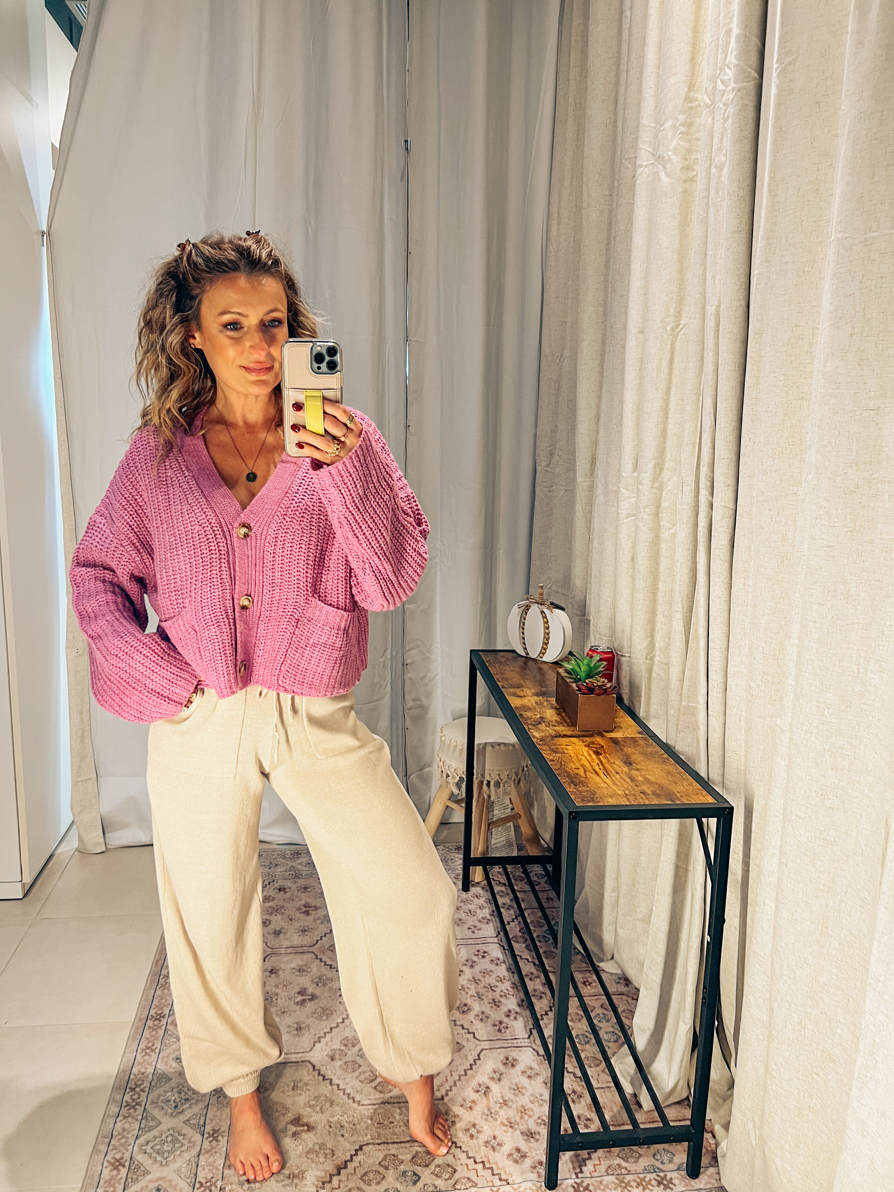 Oversized Ribbed Cardigan:Orchid