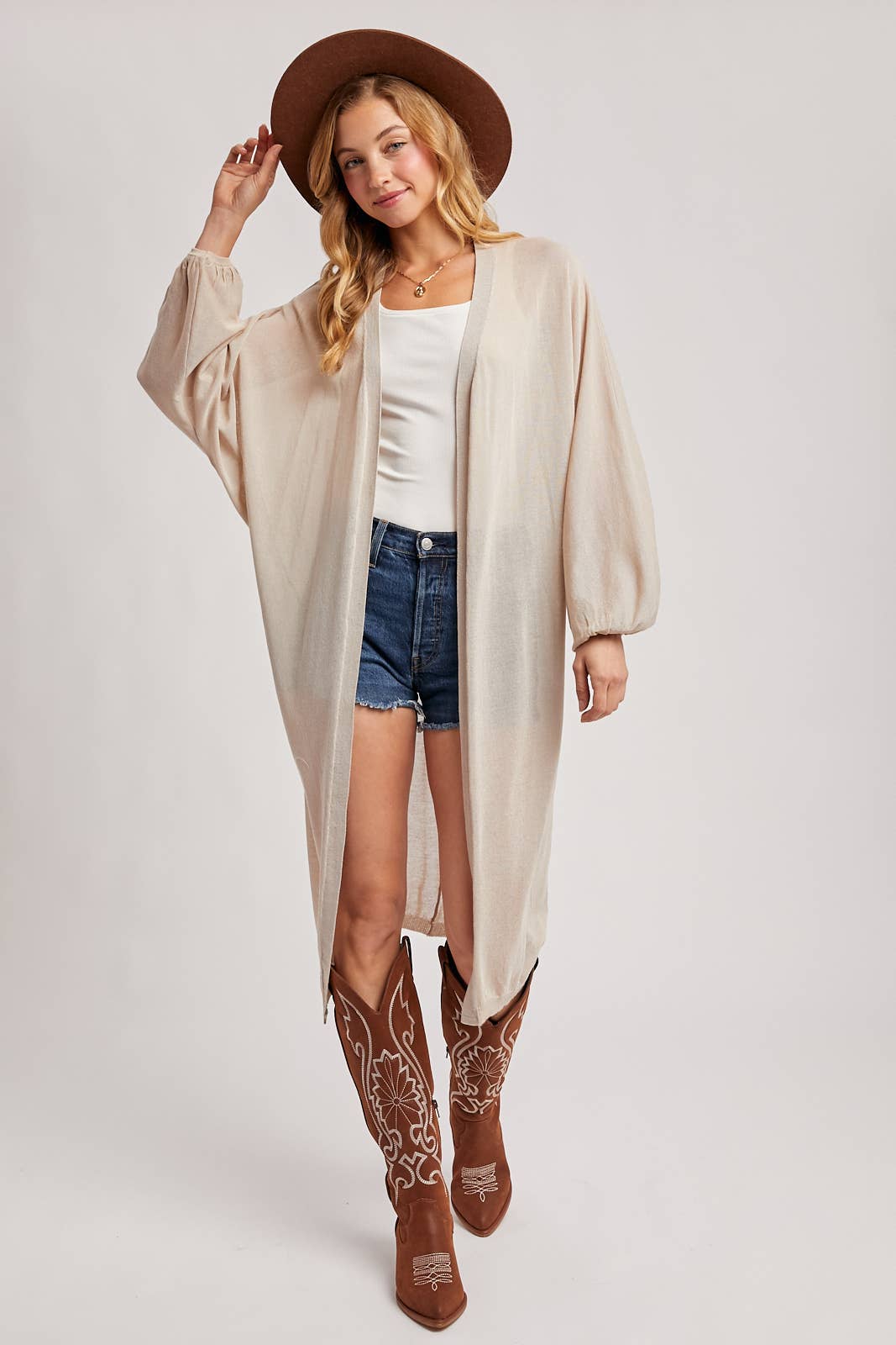 Sheer Knit Cardigan: Oatmeal