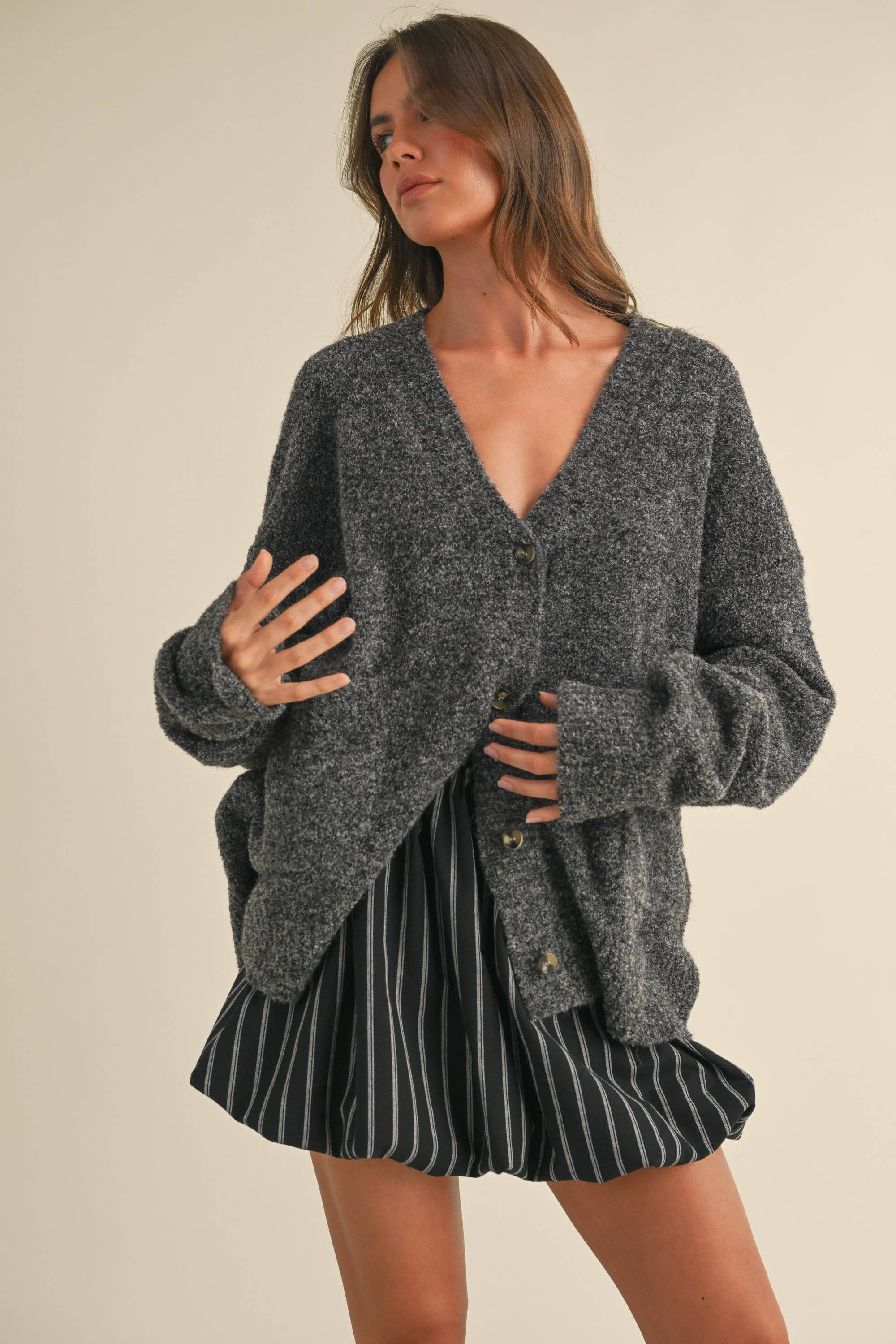Charcoal Button Cardigan:
