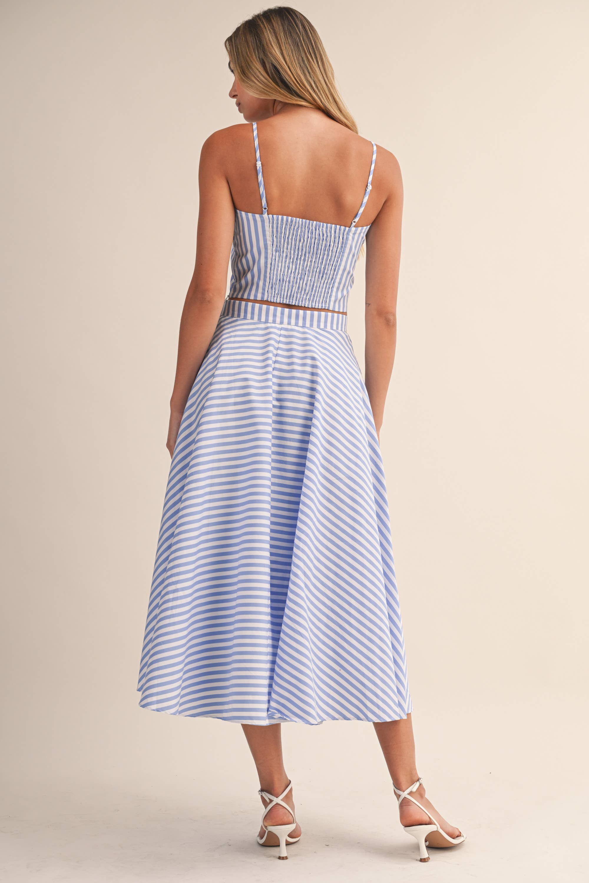 A-Line Midi Skirt Set:Chambray