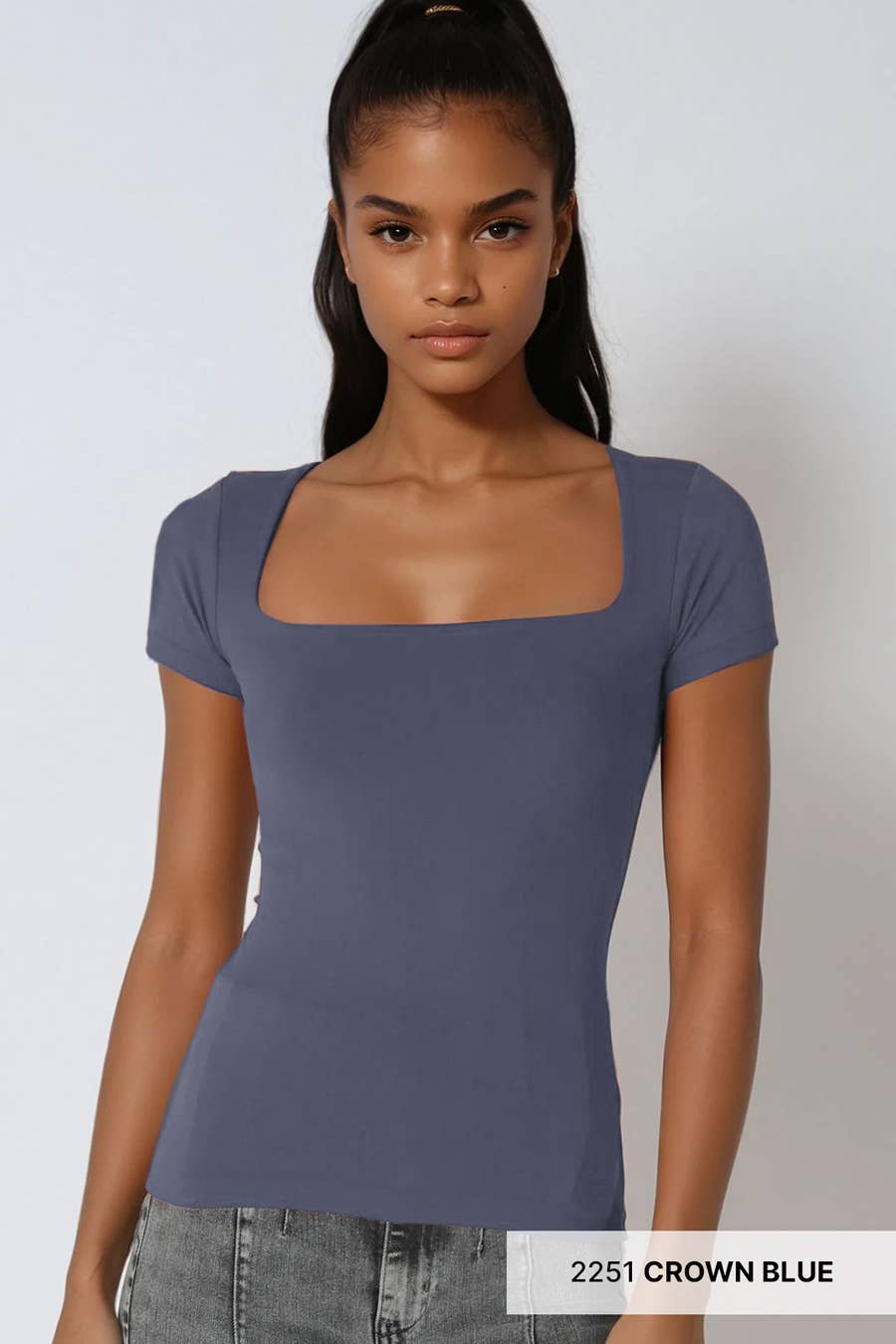 Square Neck SS Top: Crown Blue