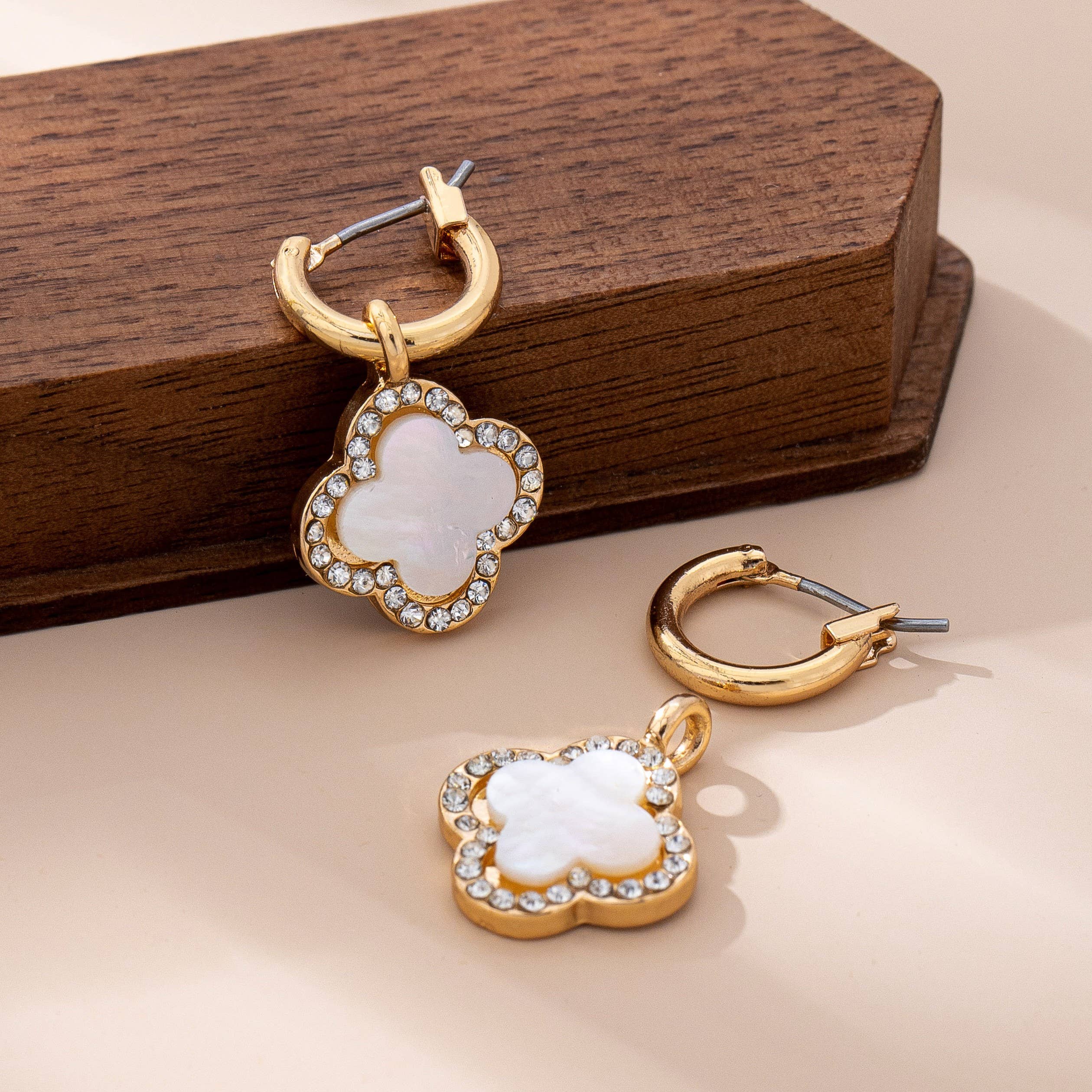 Clover Drop Hoop Earrings: Gold