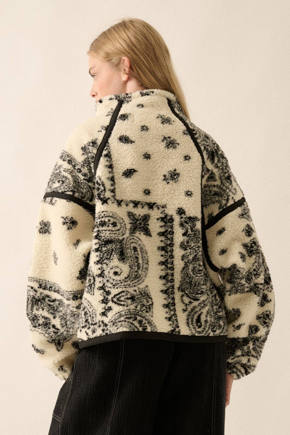 Paisley Fleece Pullover: Cream