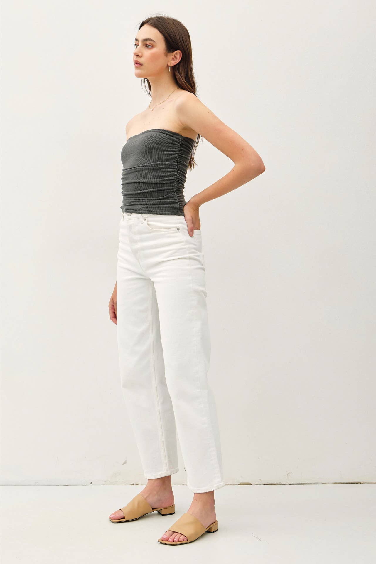 Jersey Ruched Tube Top: Charcoal