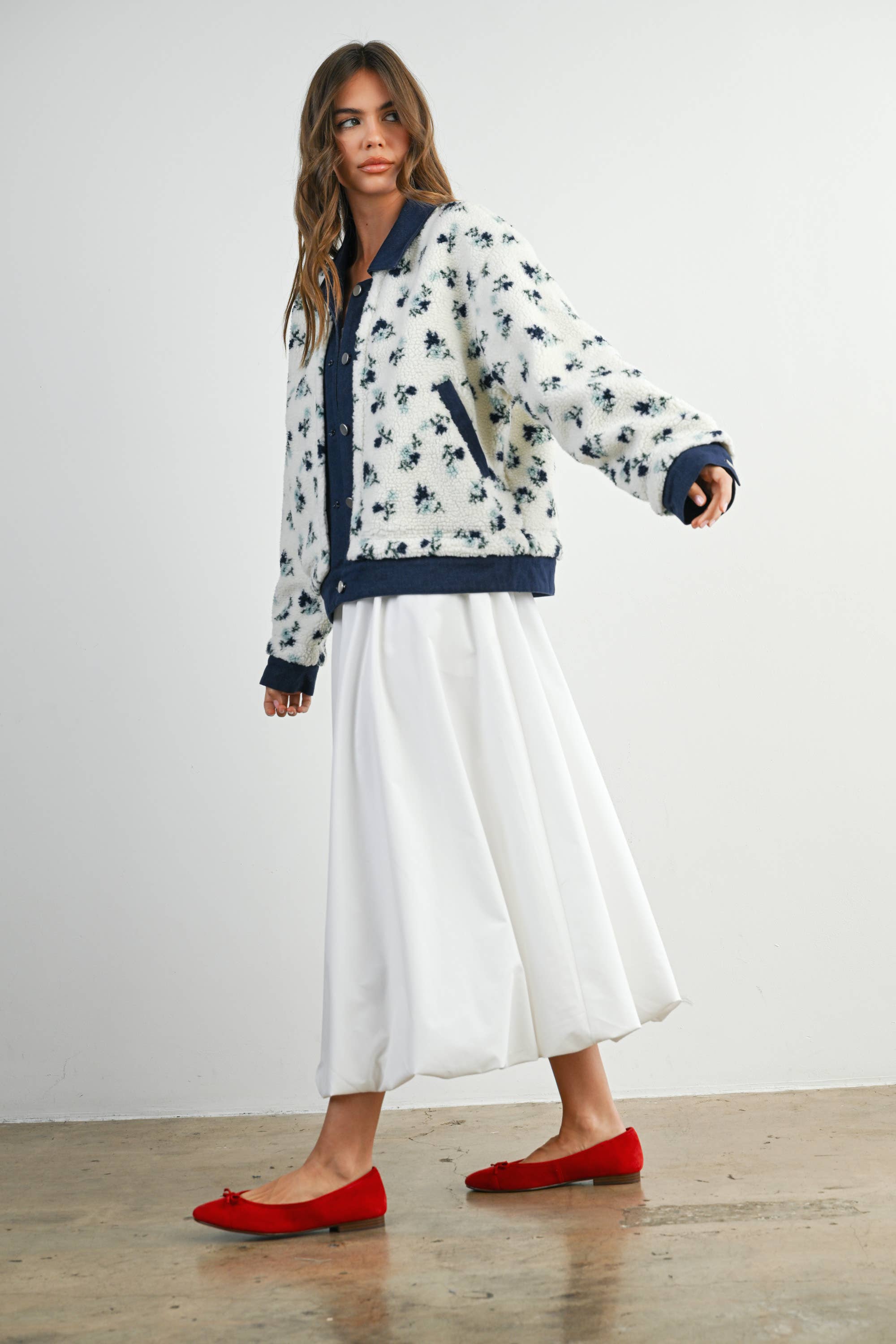 Floral Button-Down Jacket - Navy