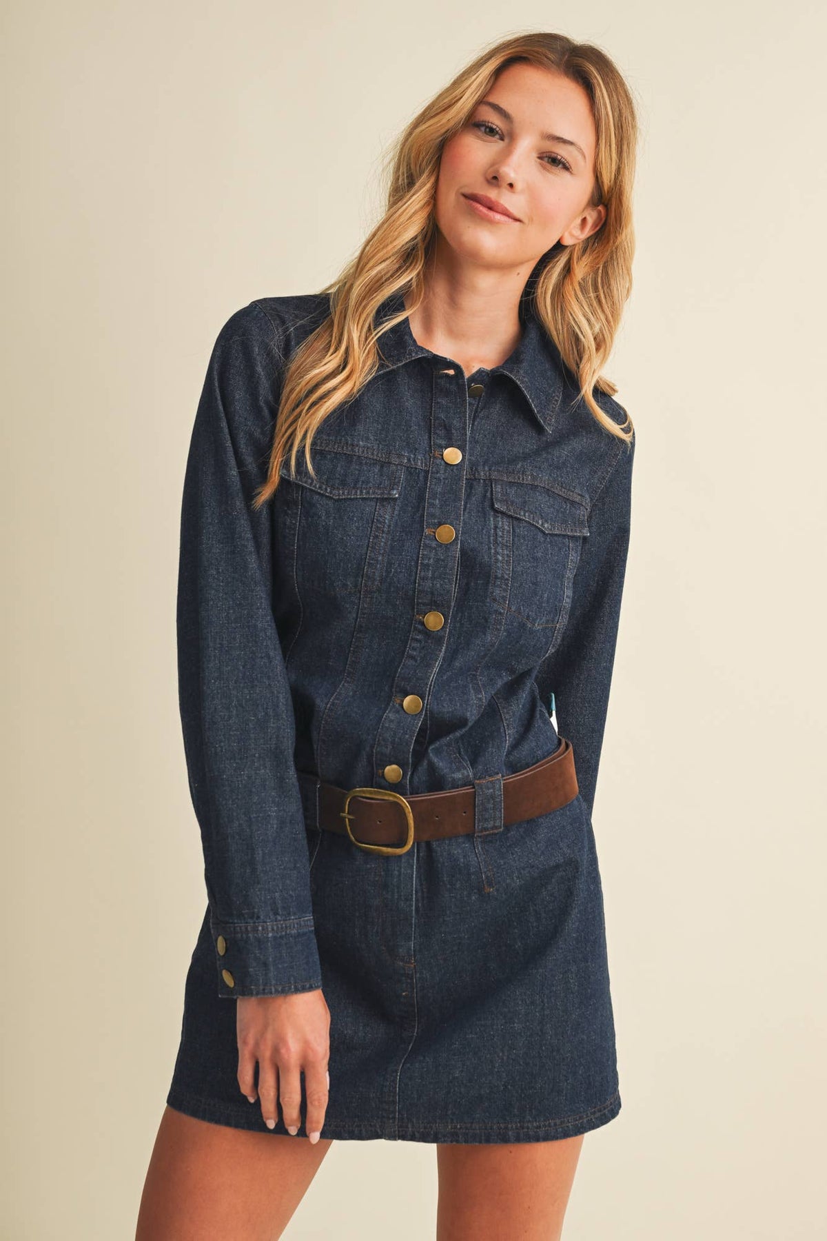 Point Collar Shirtdress: Washed Indigo