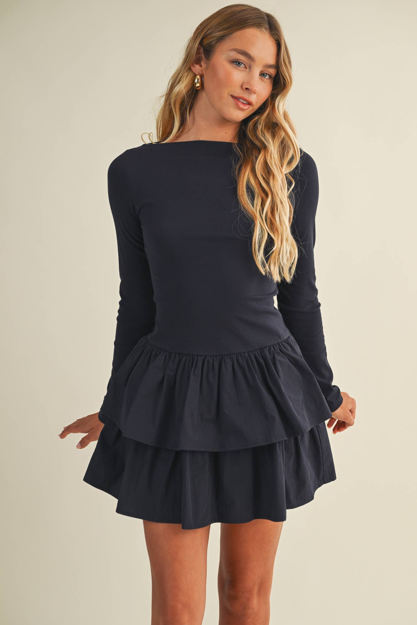 Boat Neck Ruffle Dress