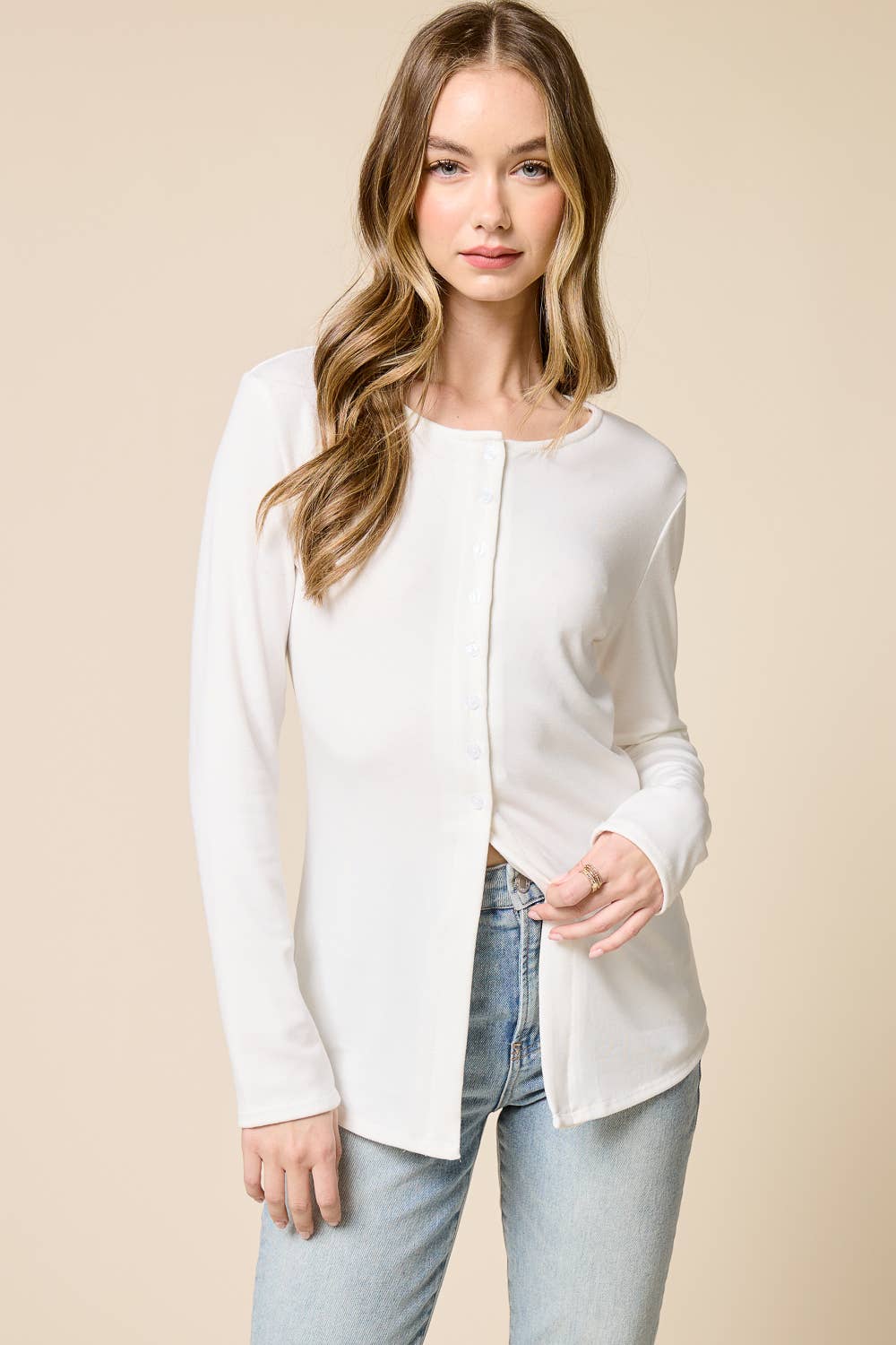 Elongated Hemline Cardigan: Off White