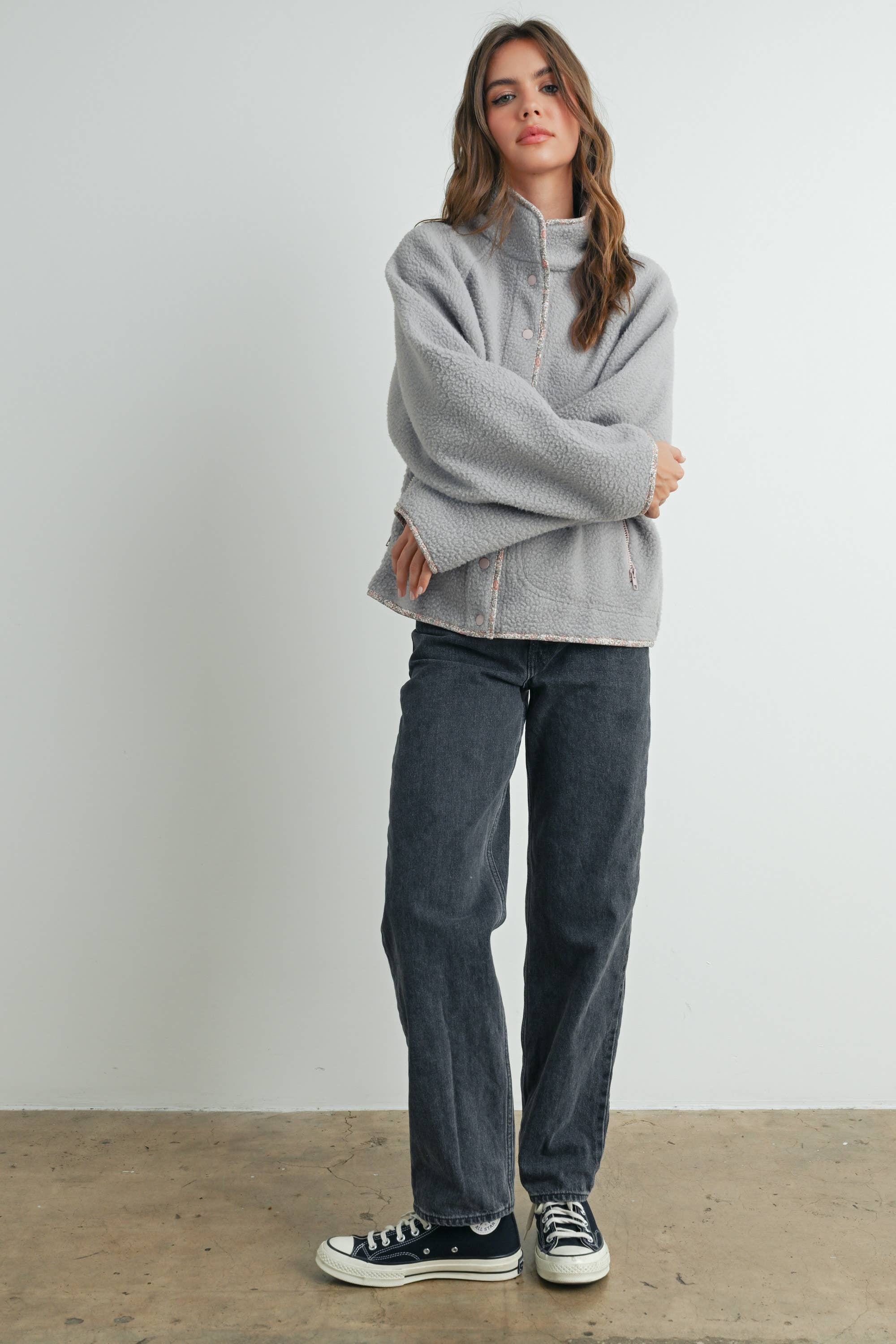 Fall Cozy Sherpa Fleece Jacket: Grey