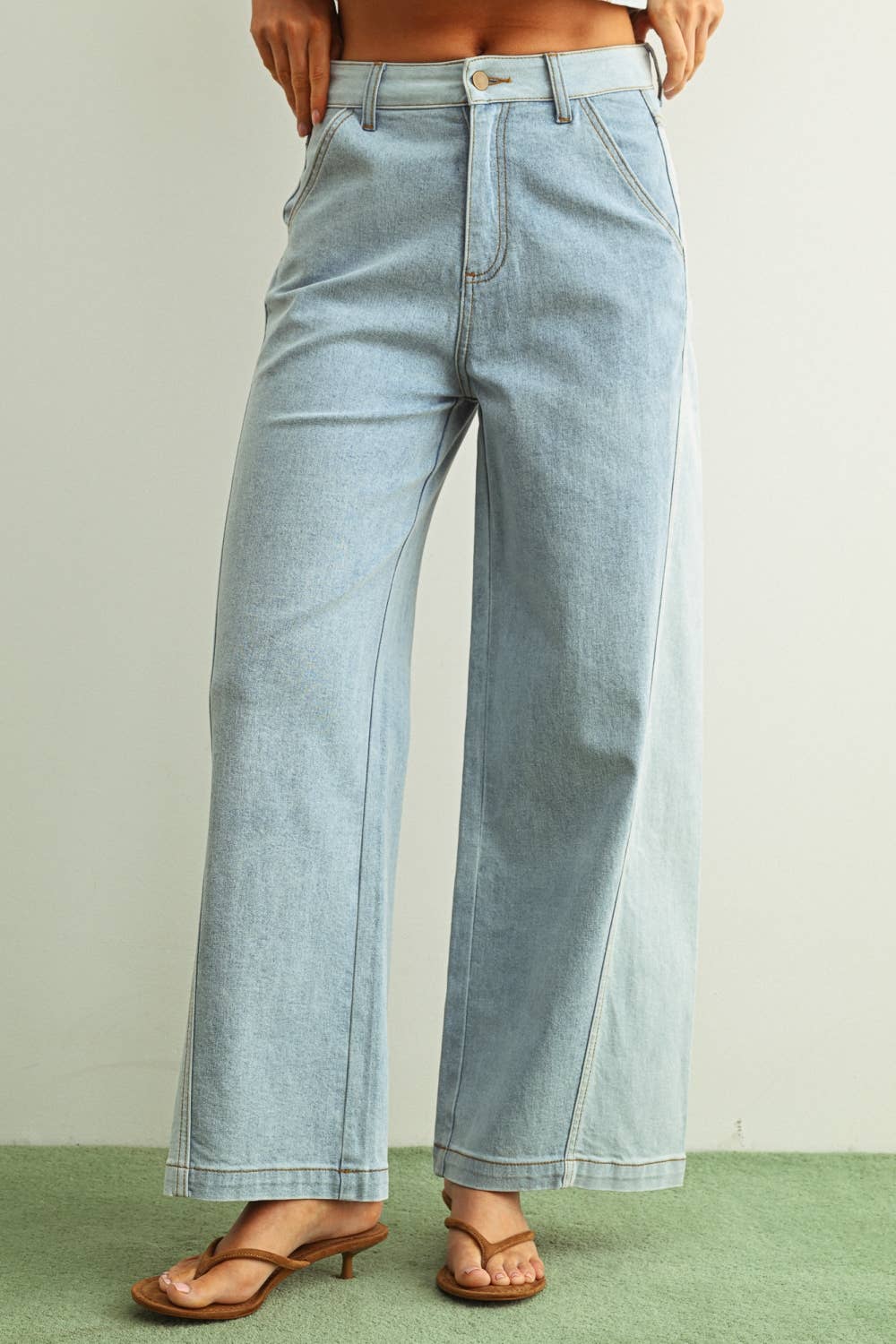 Denim Color Blocked Pants: