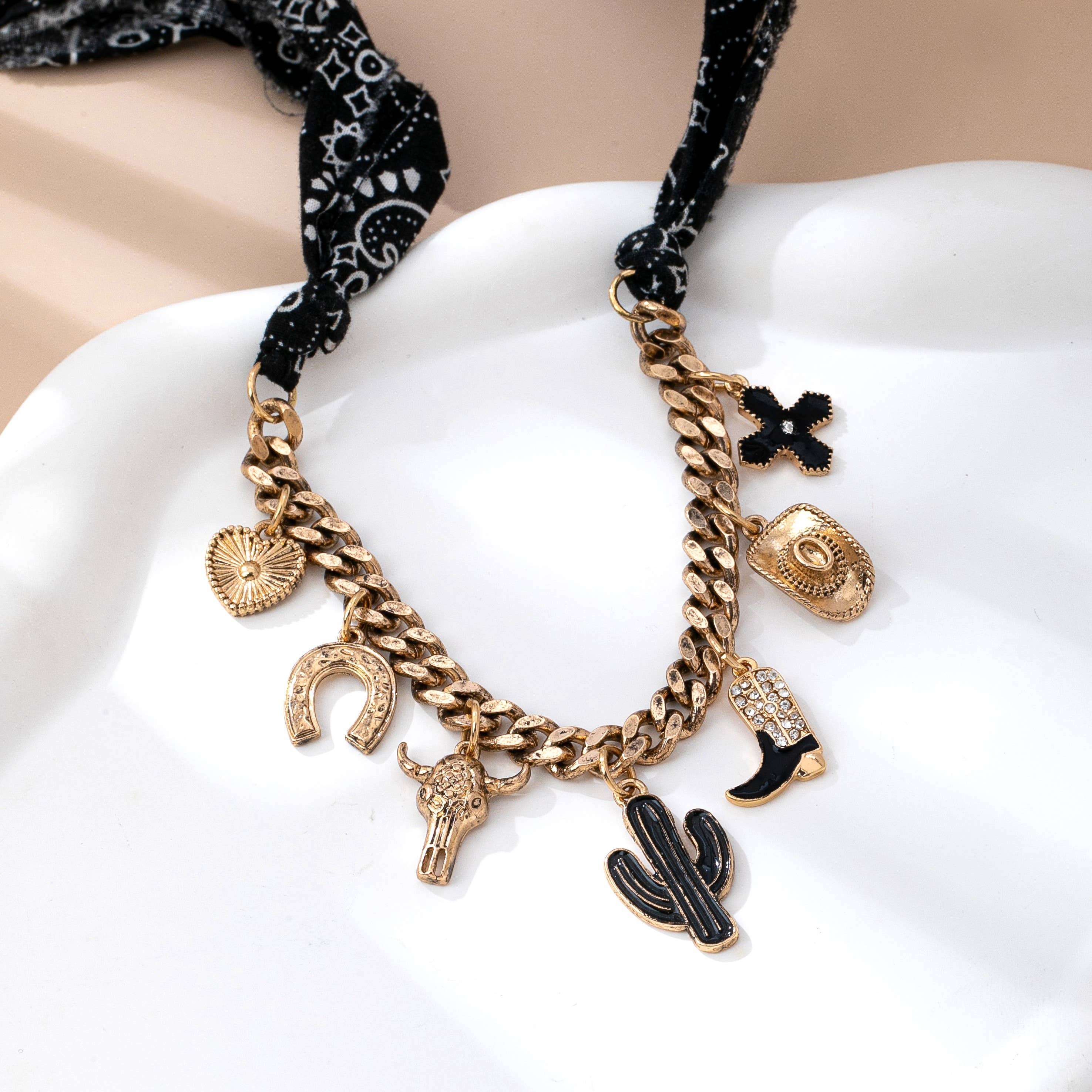 Animal Scarf Charm Necklace: Gold