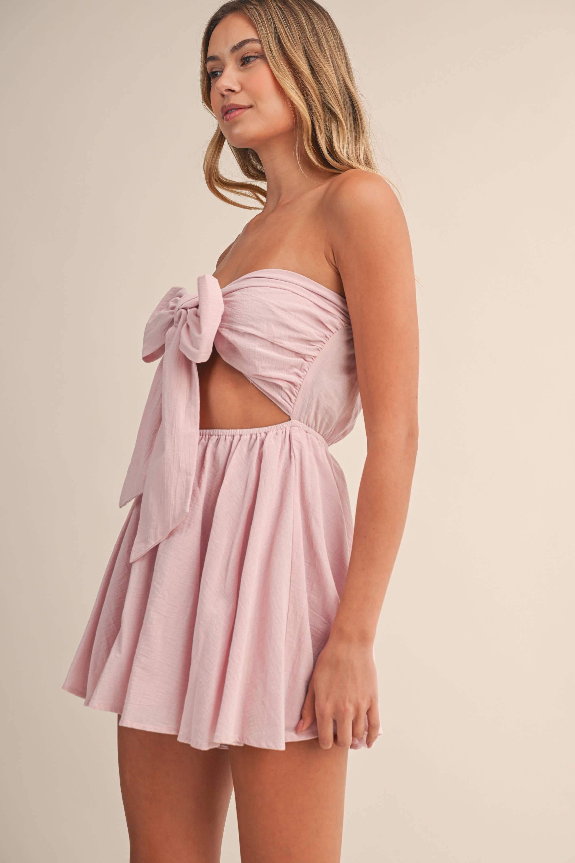 Tube Tied Fron Romper: Pink