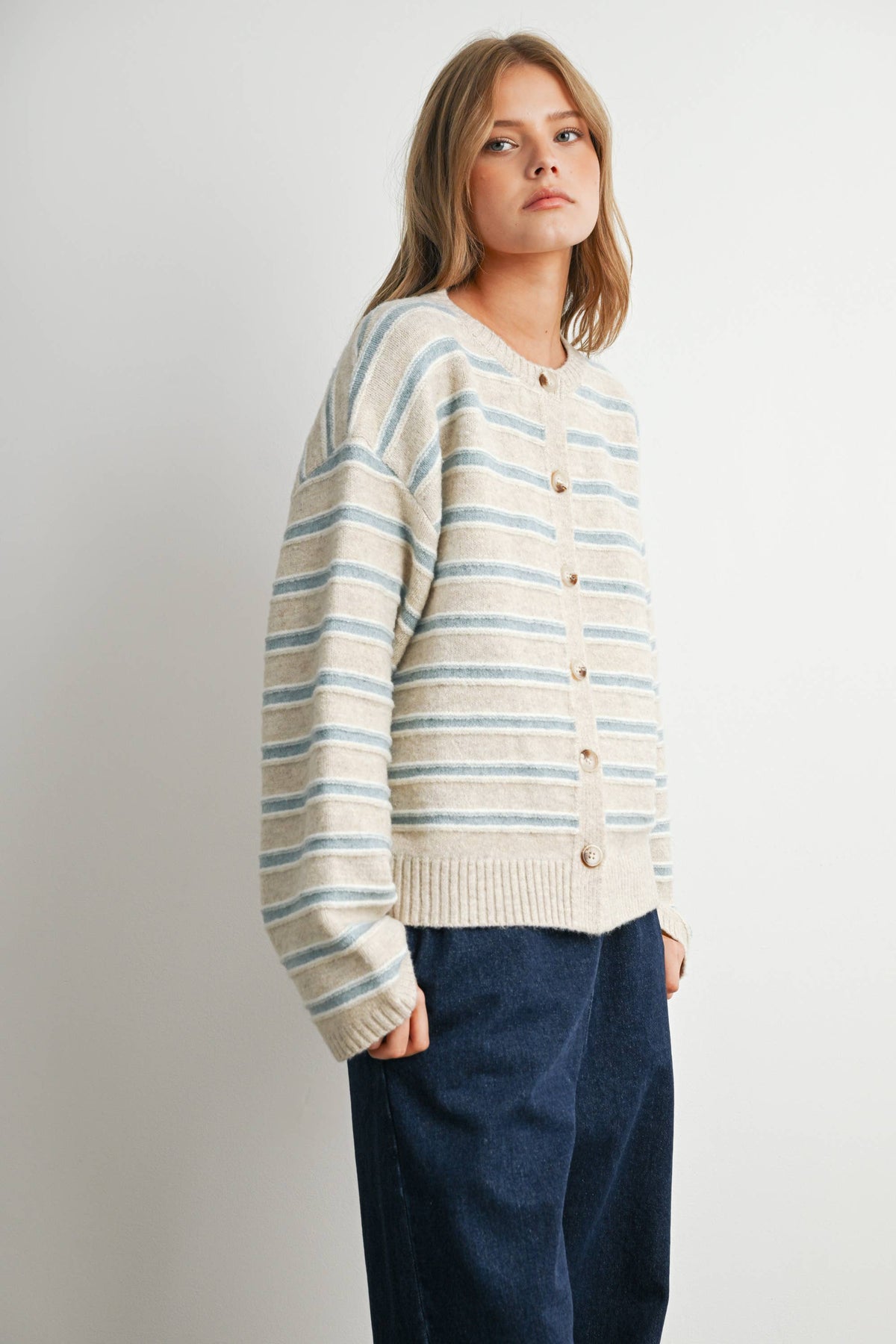 Cozy Stripe Cardigan: Taupe