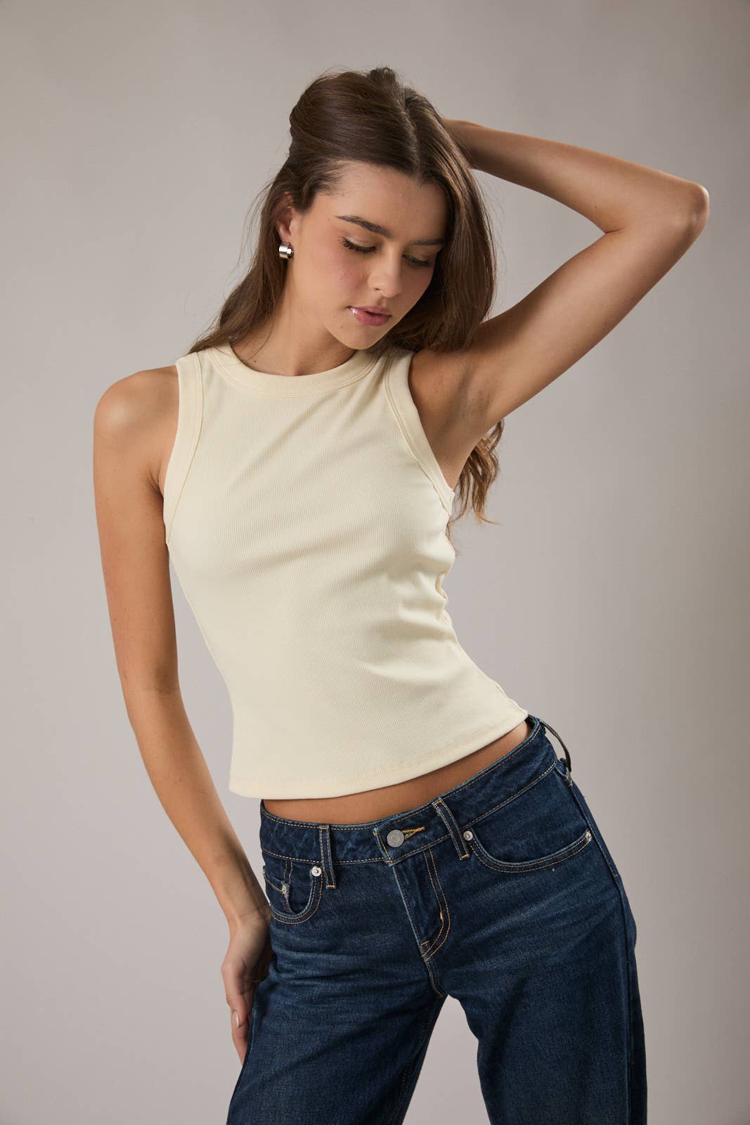 Sleeveless Rib Top: Cream
