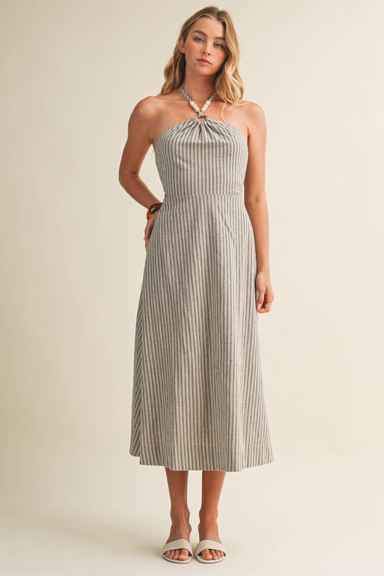 Ring Detail Striped Halter Dress