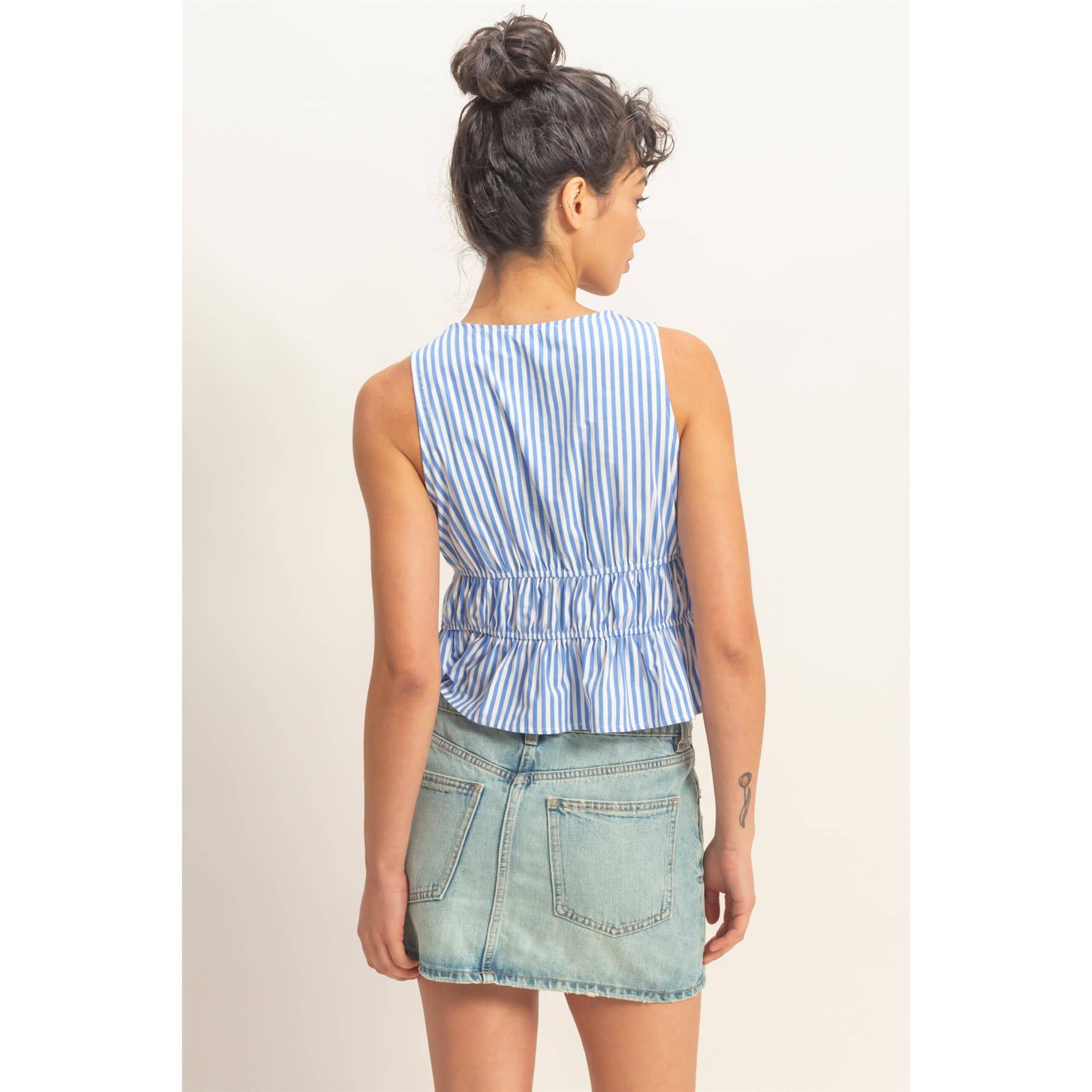 Tie Front Peplum Top: Blue
