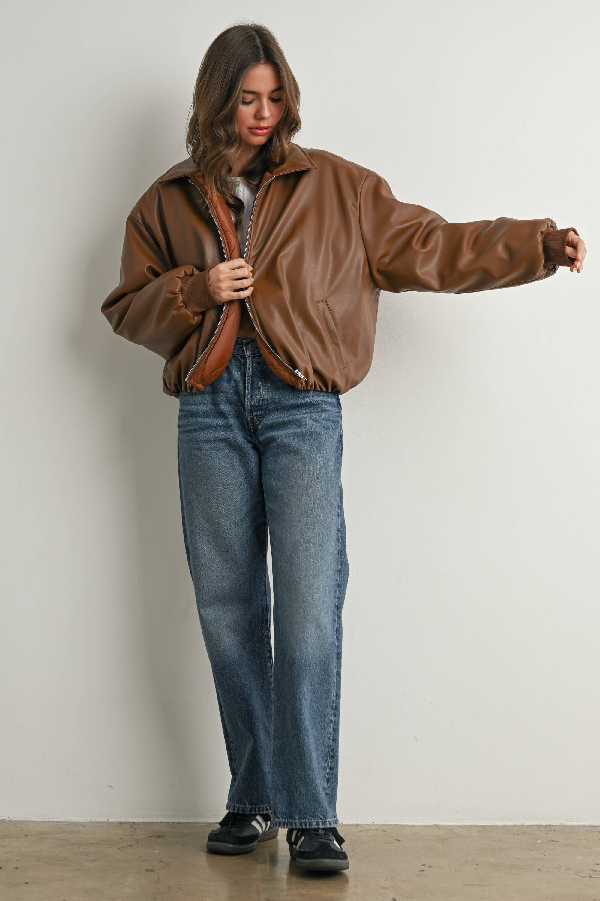 Zip-Up Bomber Jacket: Brown