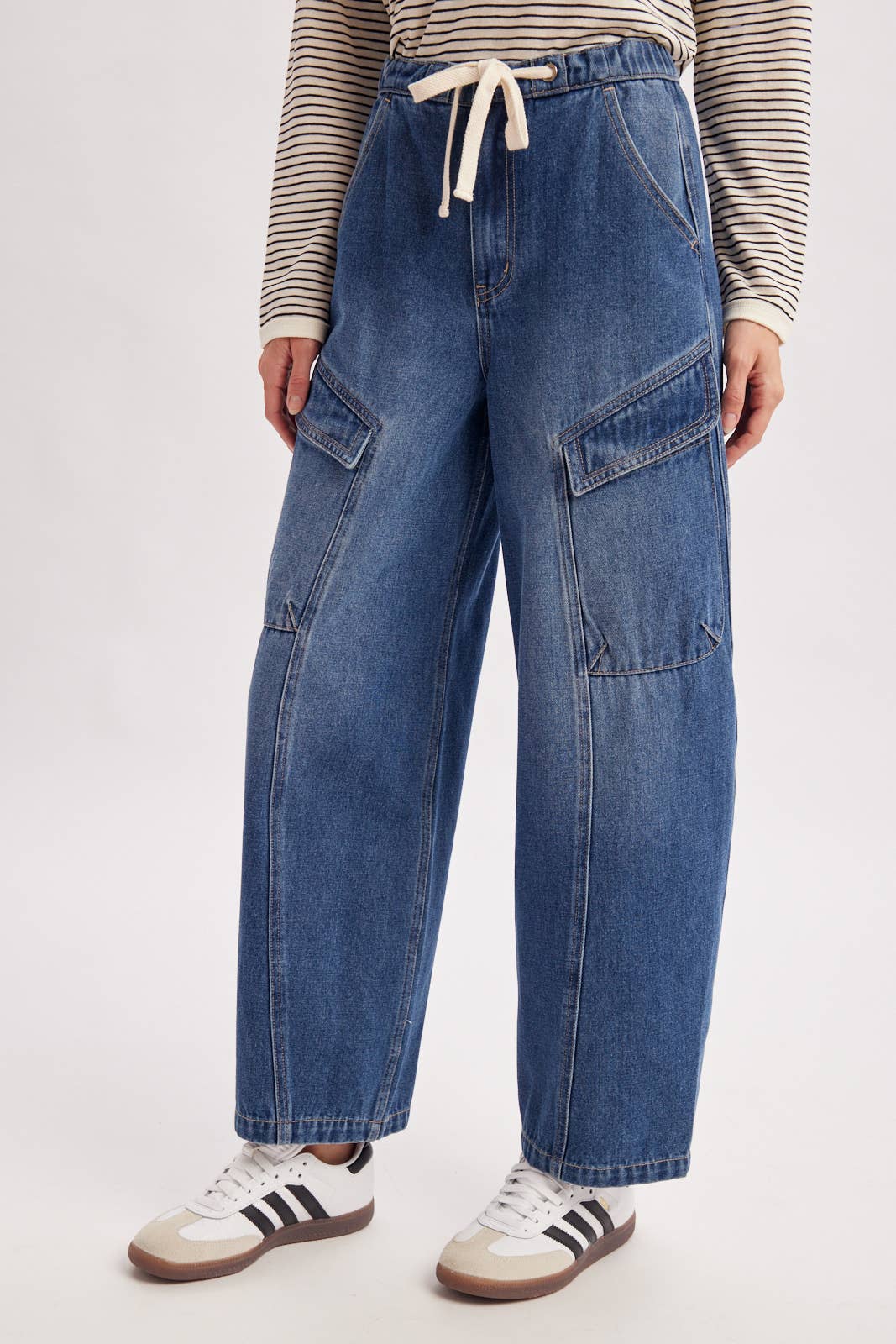 Denim Cargo Barrel Jeans