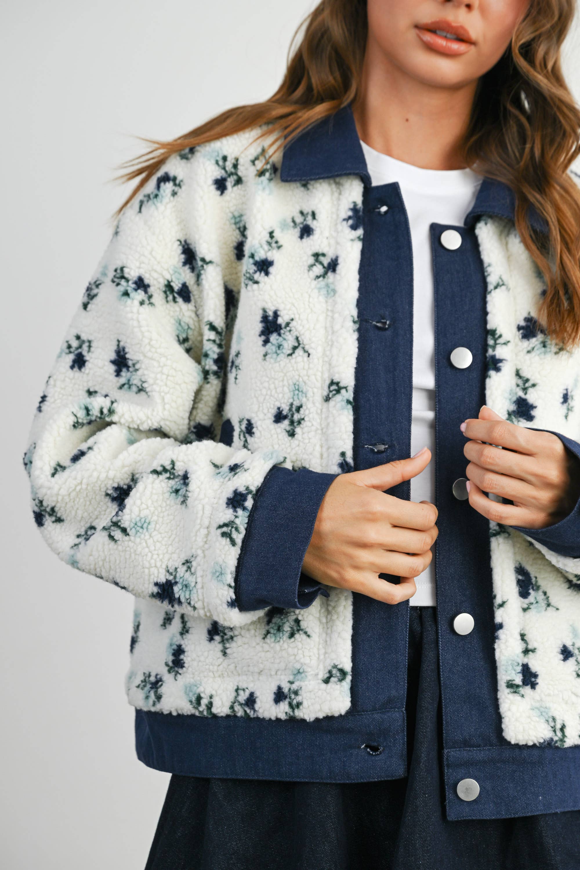 Floral Button-Down Jacket - Navy