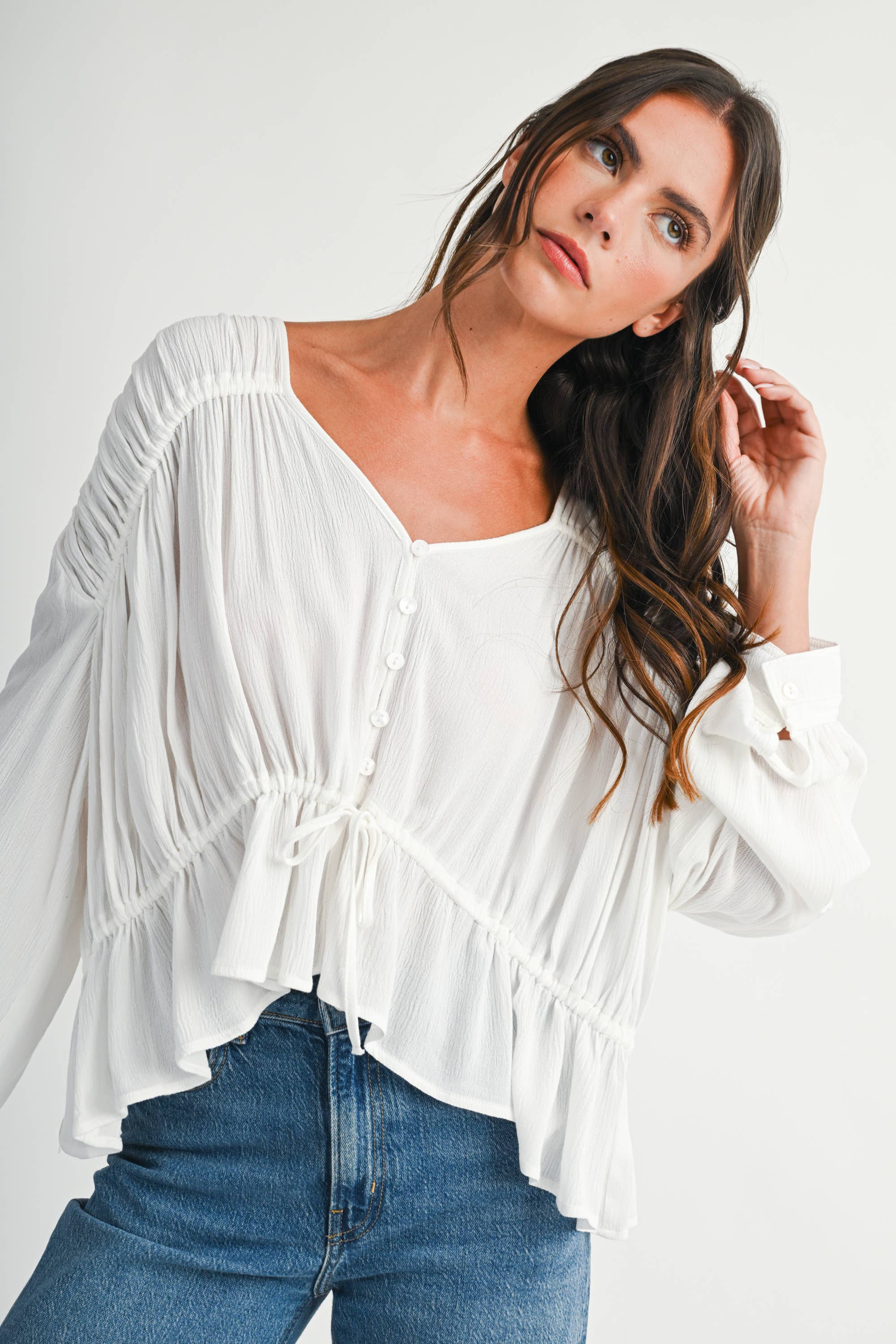 Textured Peplum Blouse: White