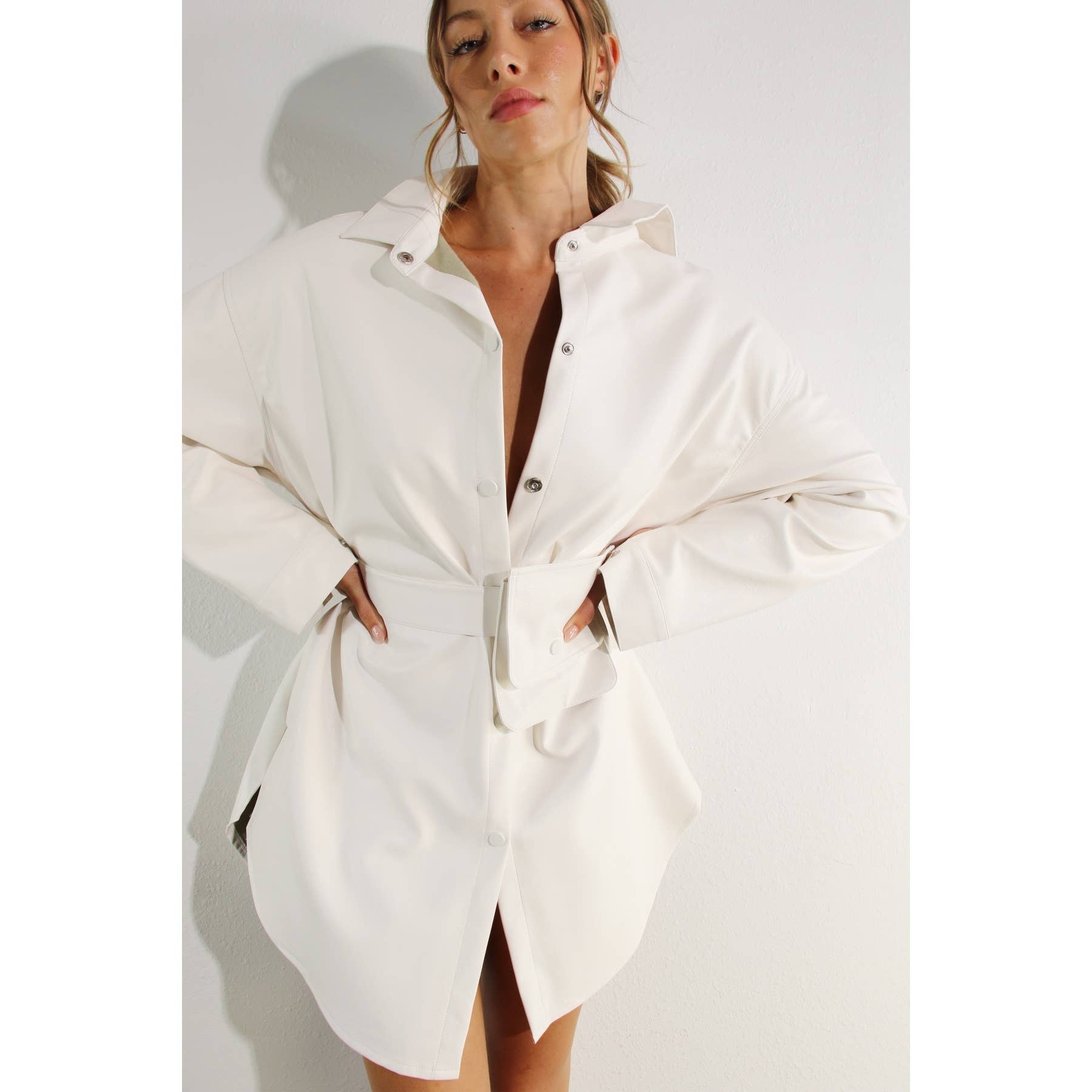 Faux Leather Belted Dress