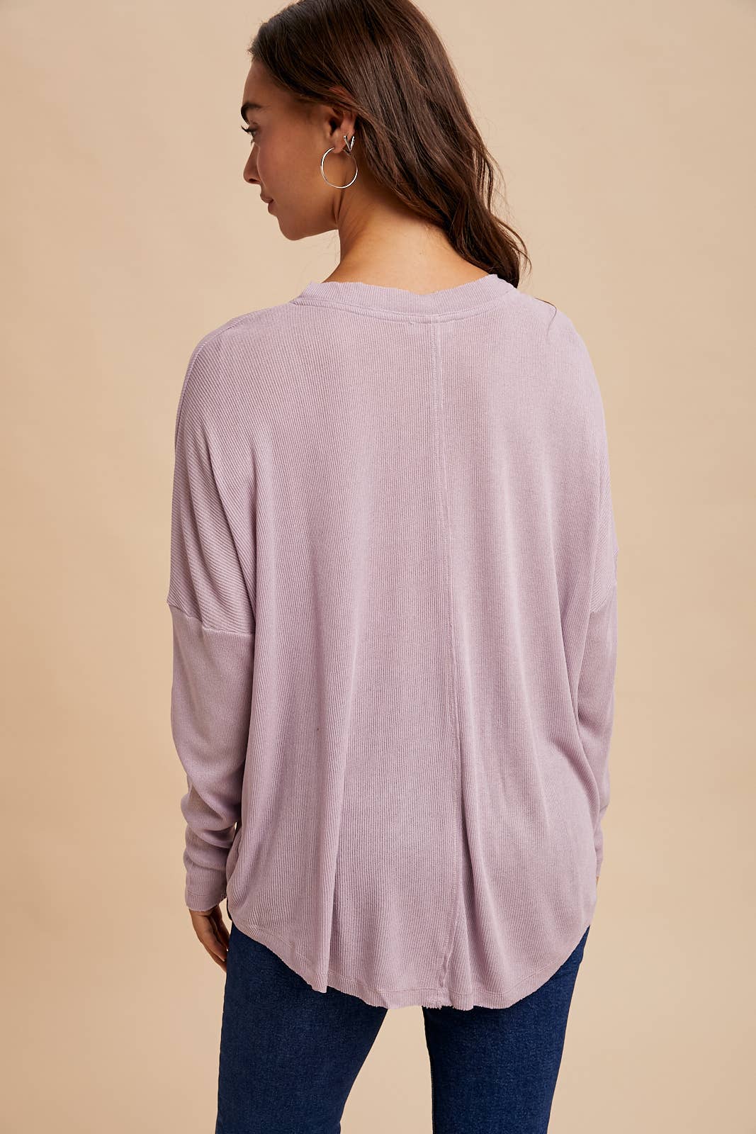 Raw Edge Henley Top: Dusty Lilac