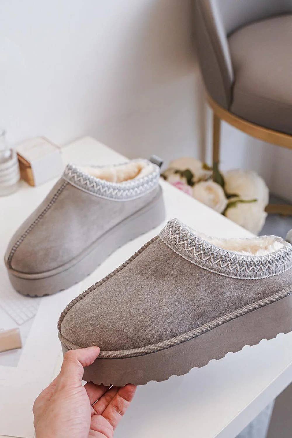 Fur Lined Ankle Boots: Camel