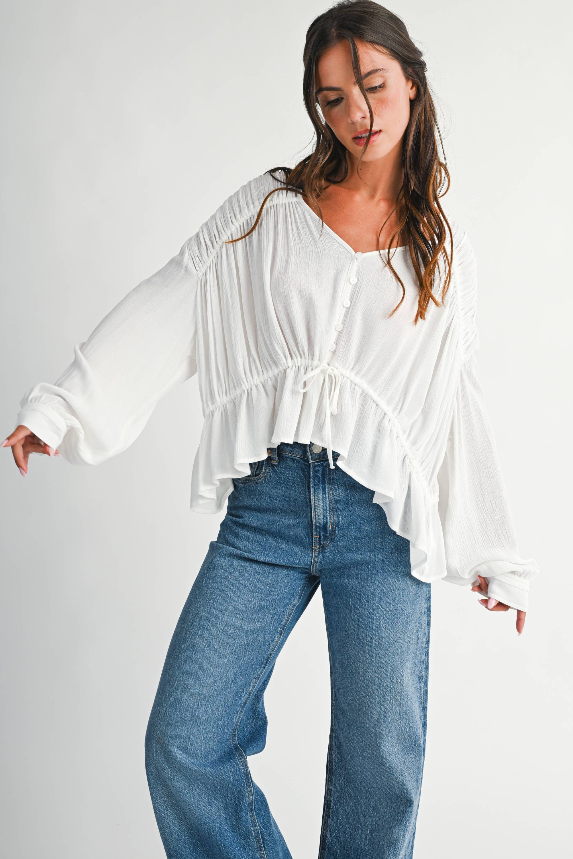 Textured Peplum Blouse: White