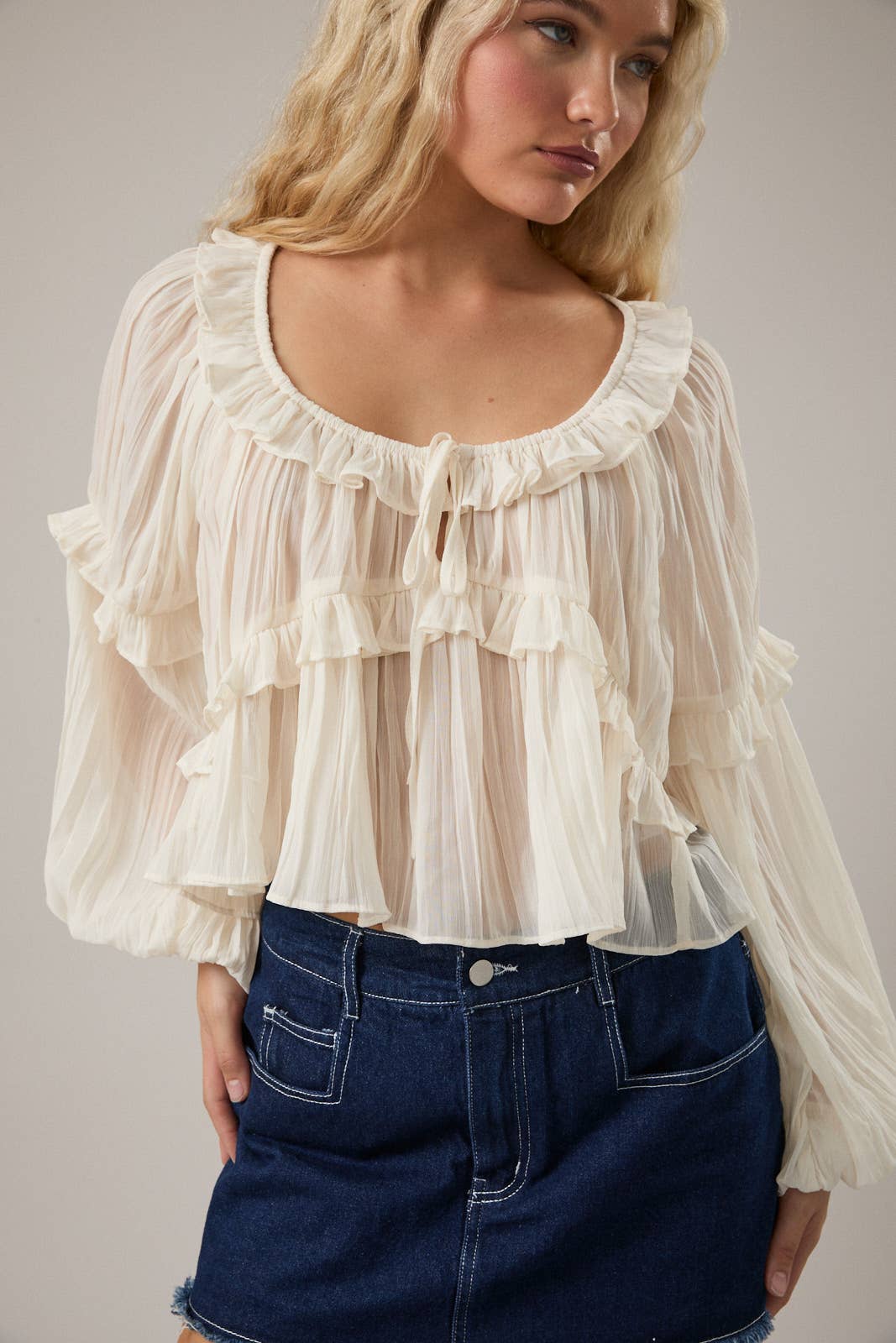 Ruffle Detail Blouse: Cream