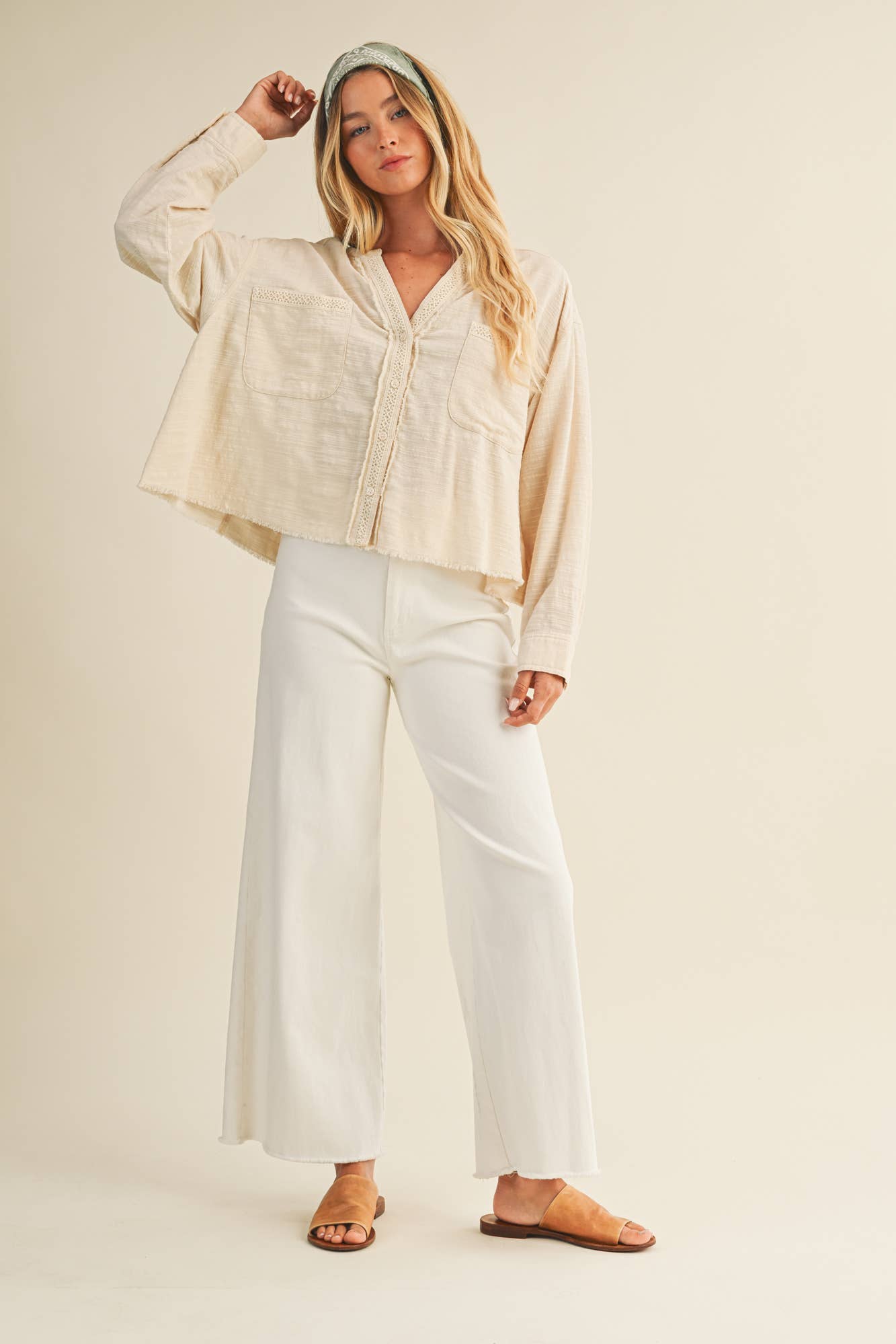 Lace Trim Button-Down Shirt