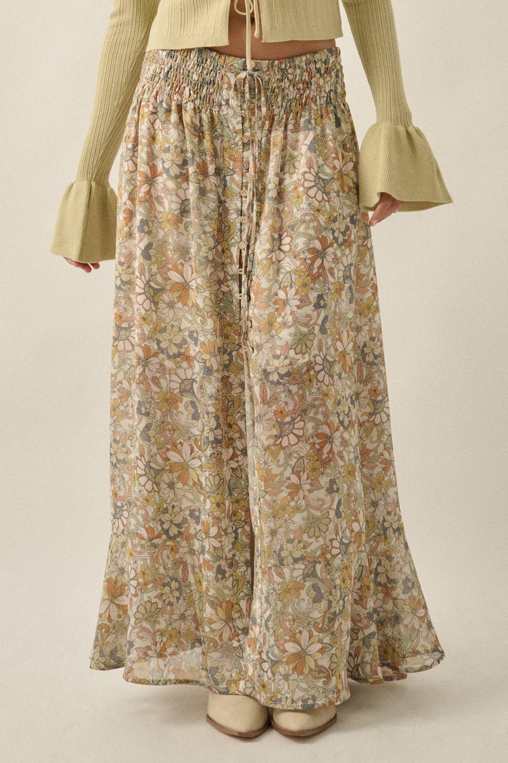 Floral Chiffon Maxi Skirt: Cream
