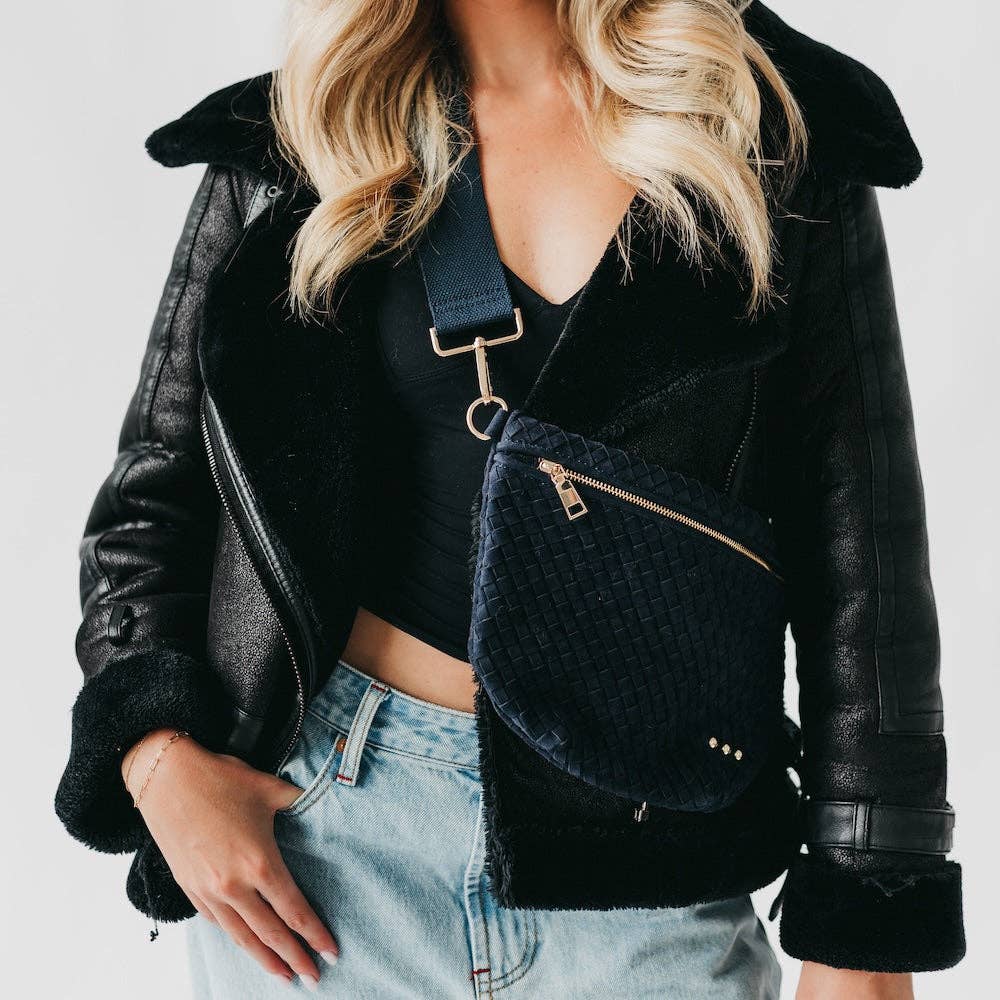 Suede Westlyn Woven Bum Bag: Navy