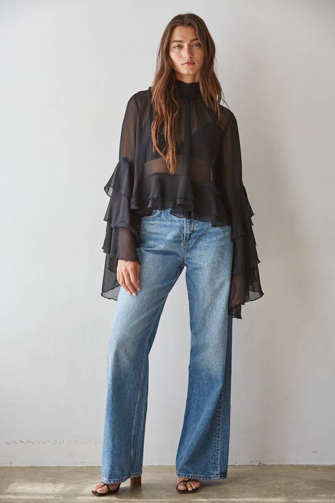 Chiffon See Through Top : Black