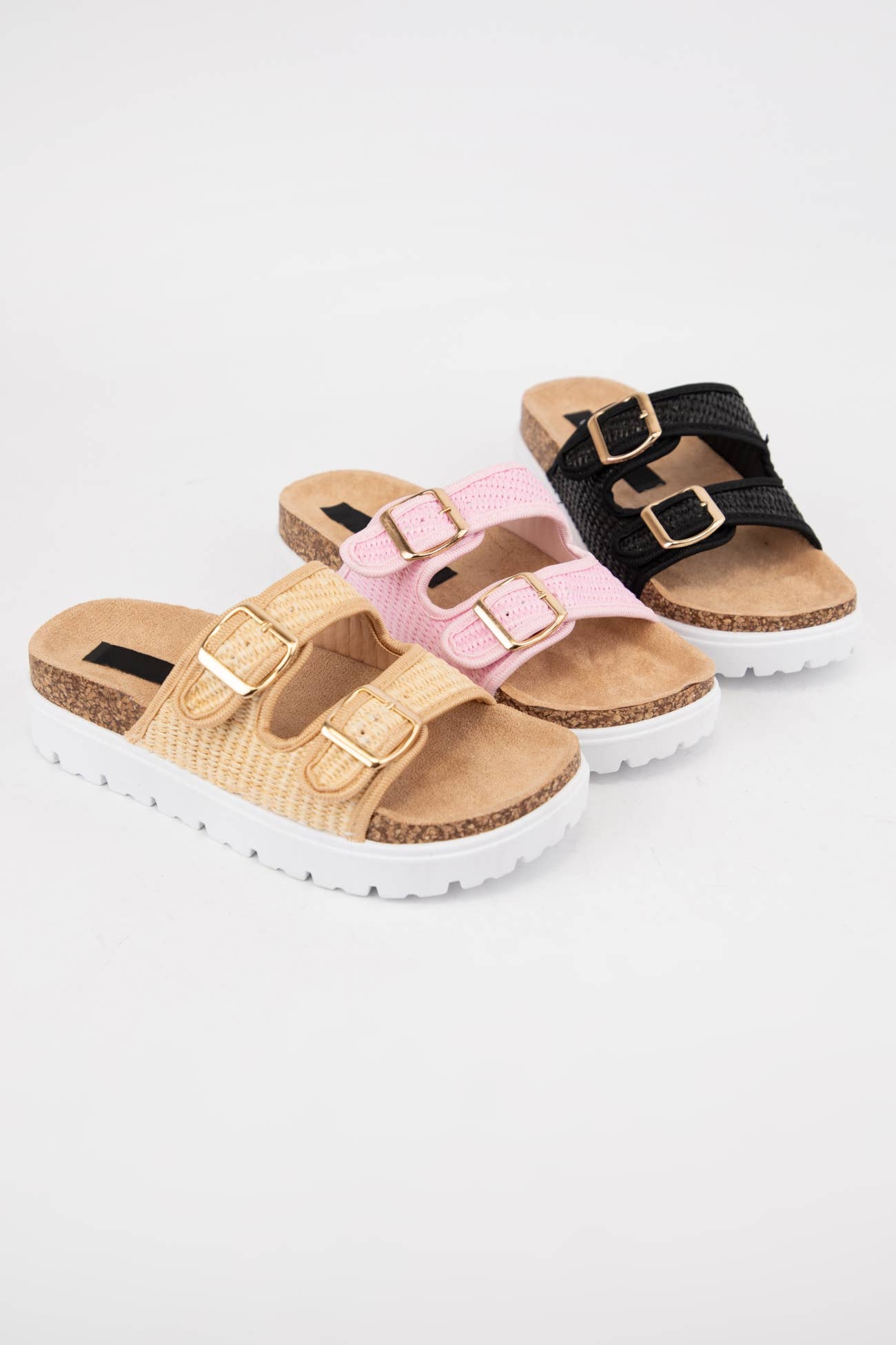 Raffia Double Strap Sandal: Beige