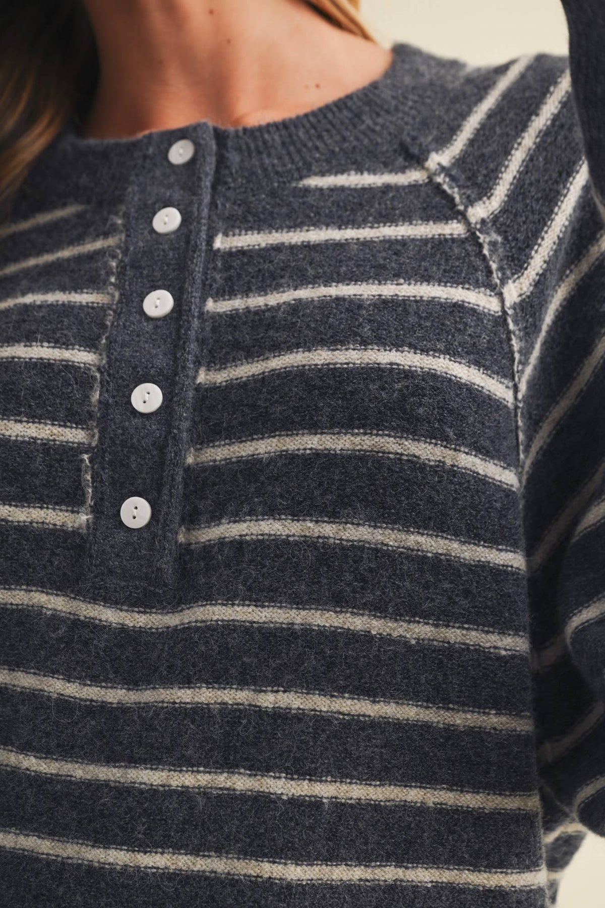 Placket Stripe Pullover: Indigo