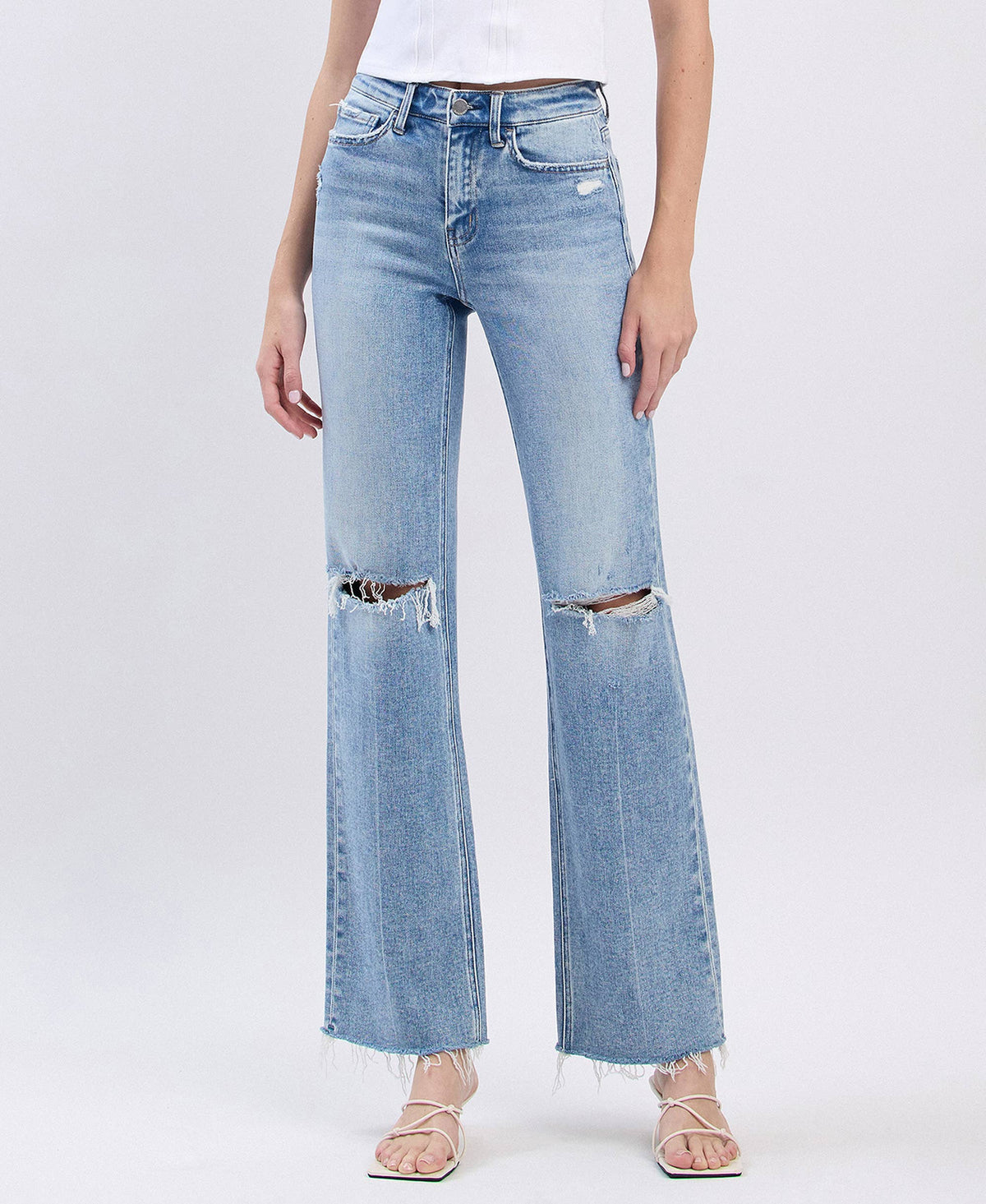 Glorietta Distressed Slim Wide Jeans: