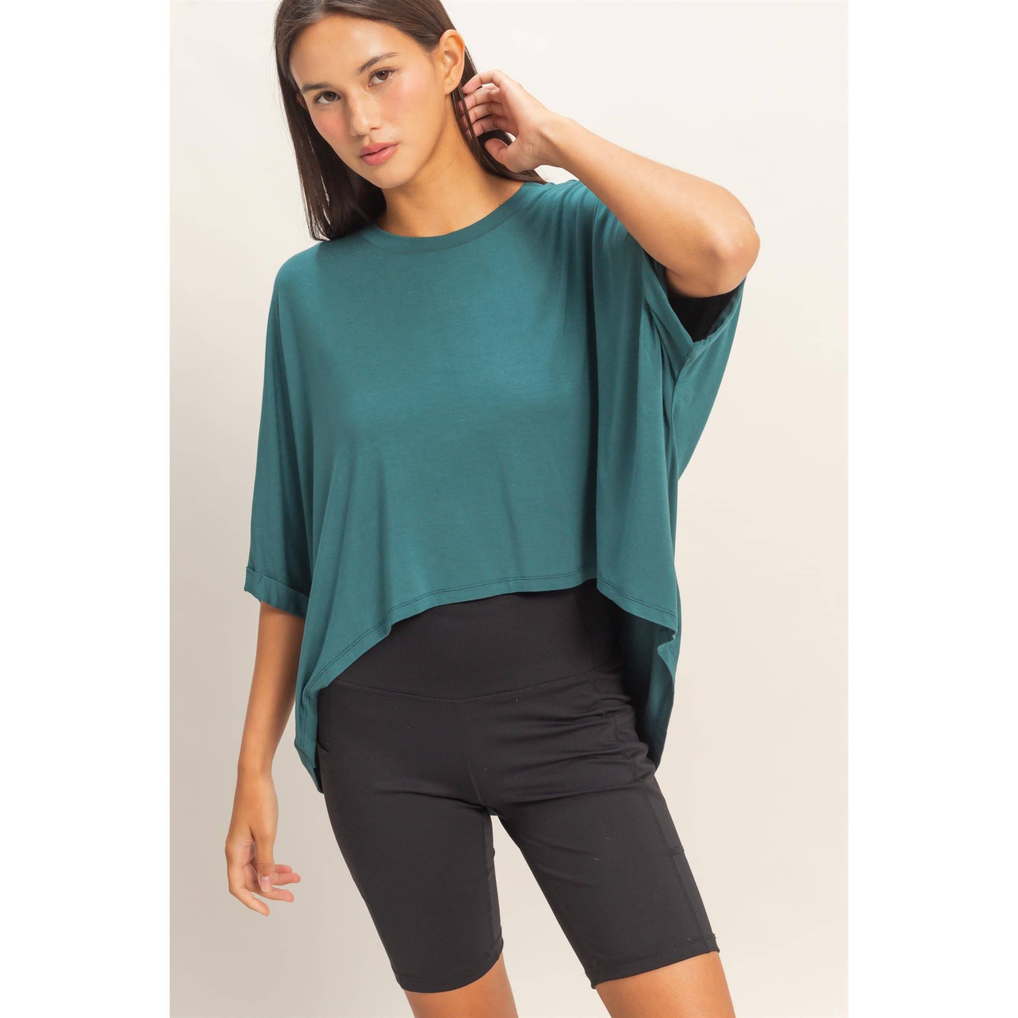 Batwing Sleeve Top: Teal
