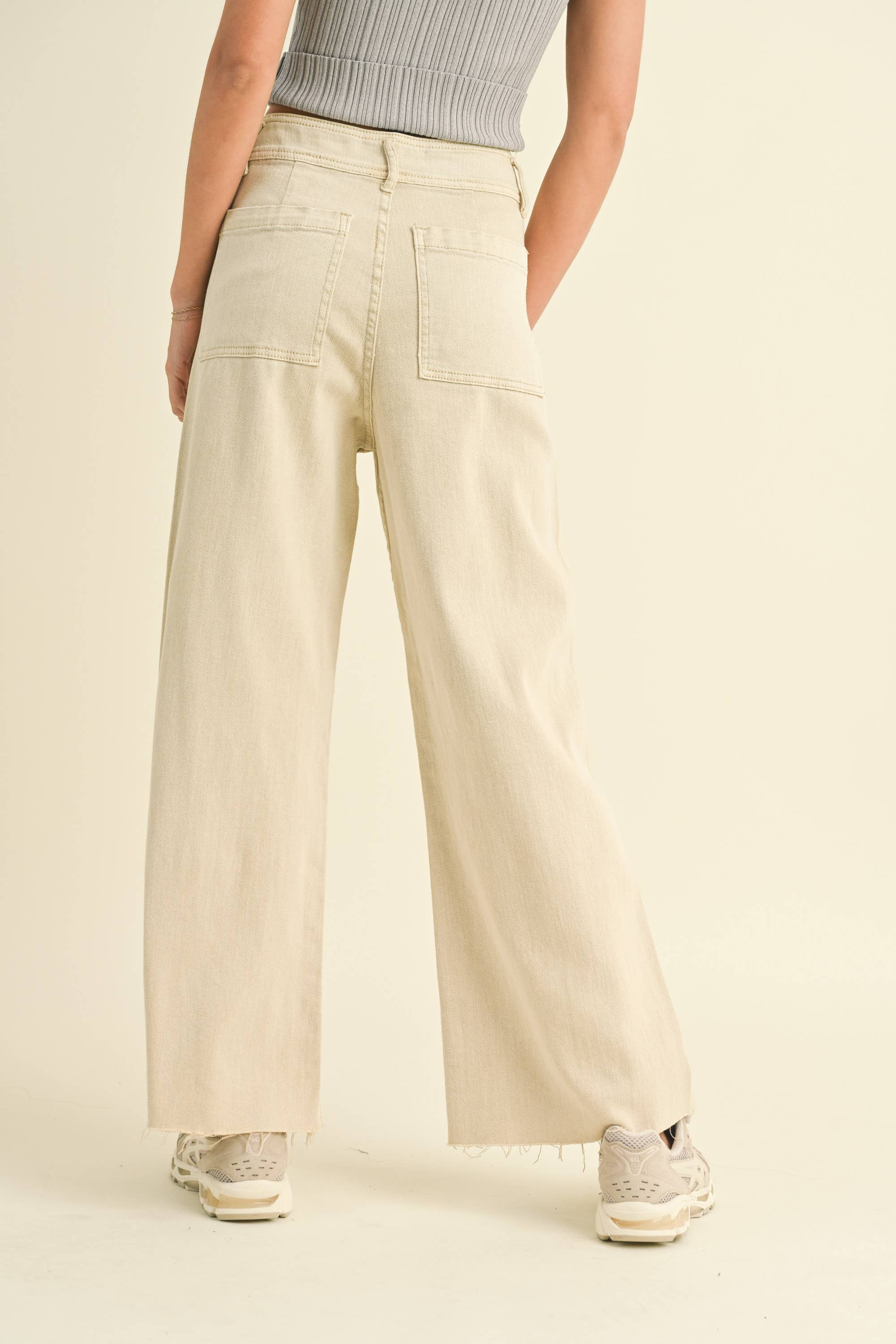Wide Leg Denim Pants: Beige