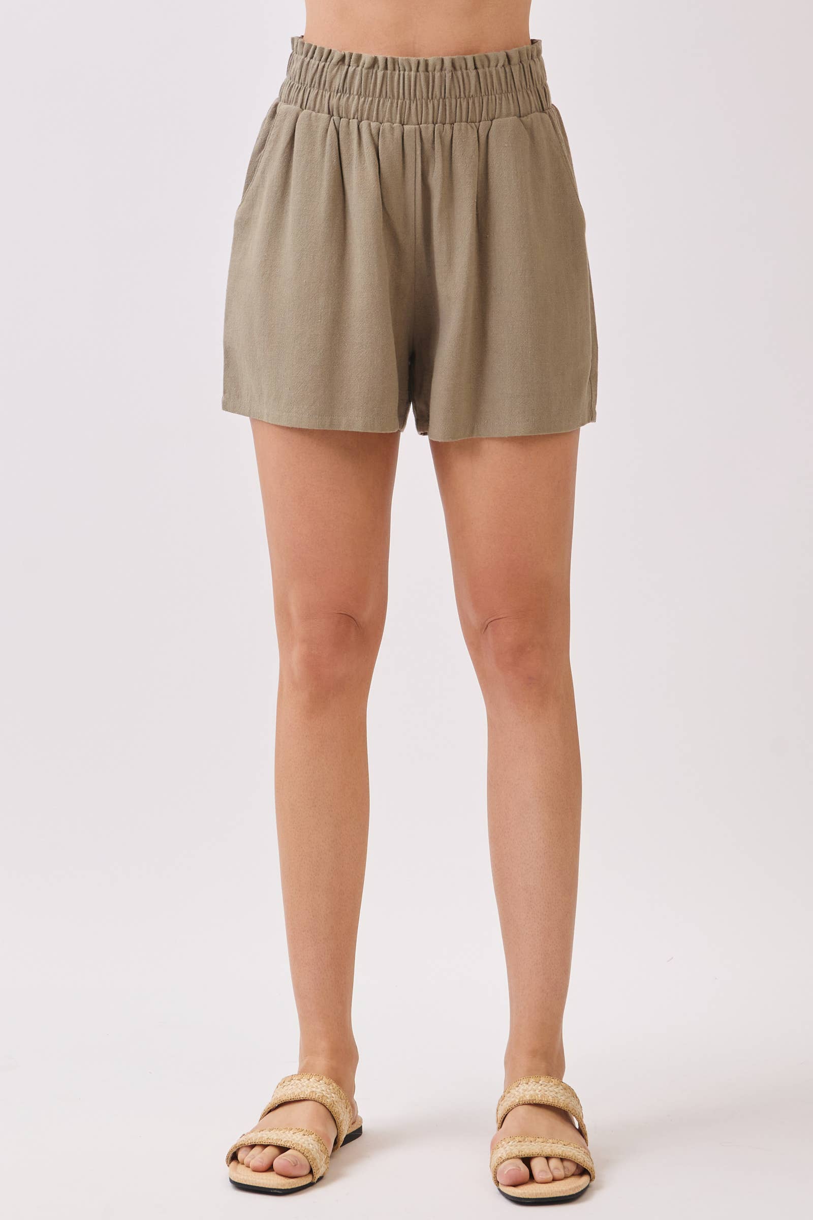 Ruffled Waist Shorts: Olive