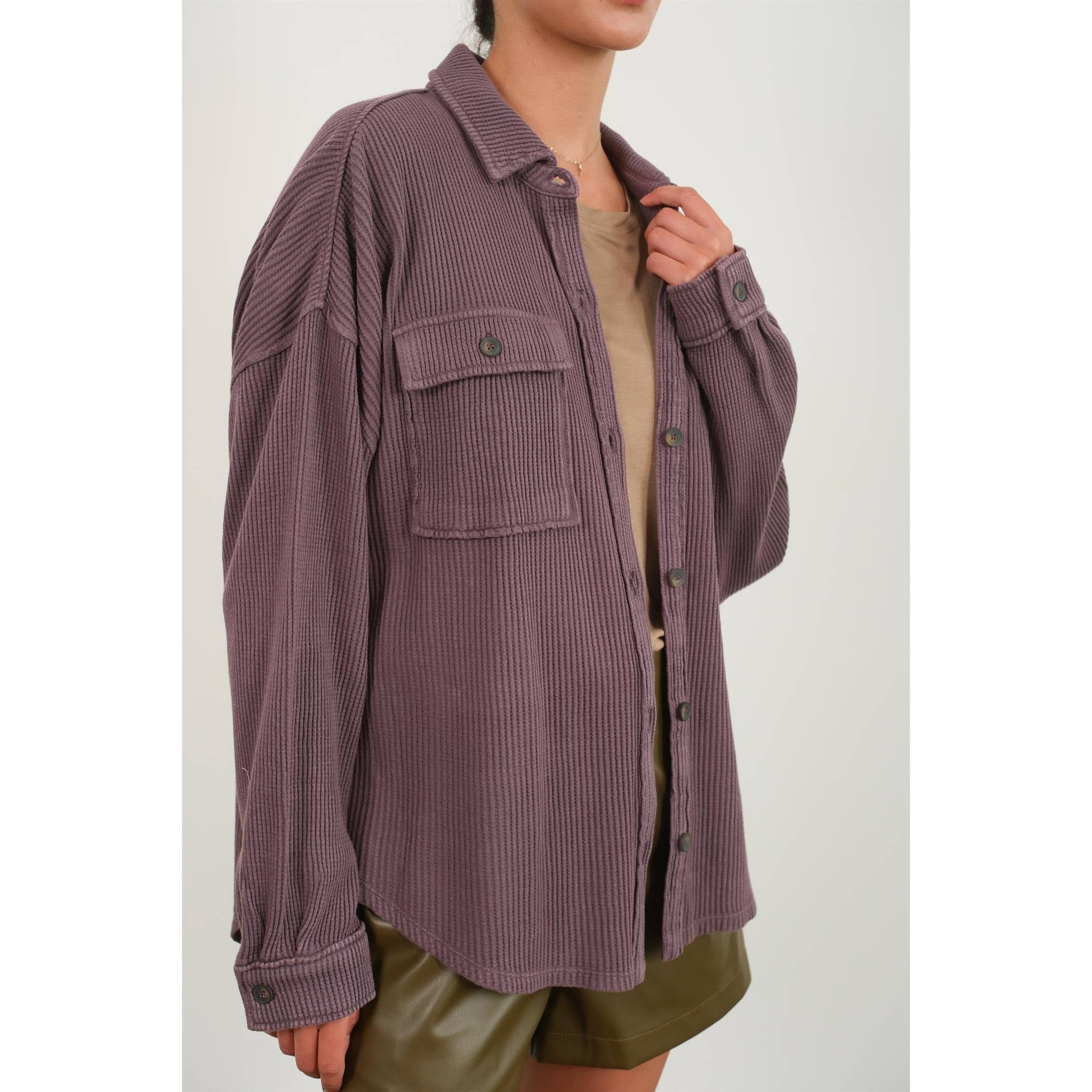 Waffle Shacket: Gray Blue