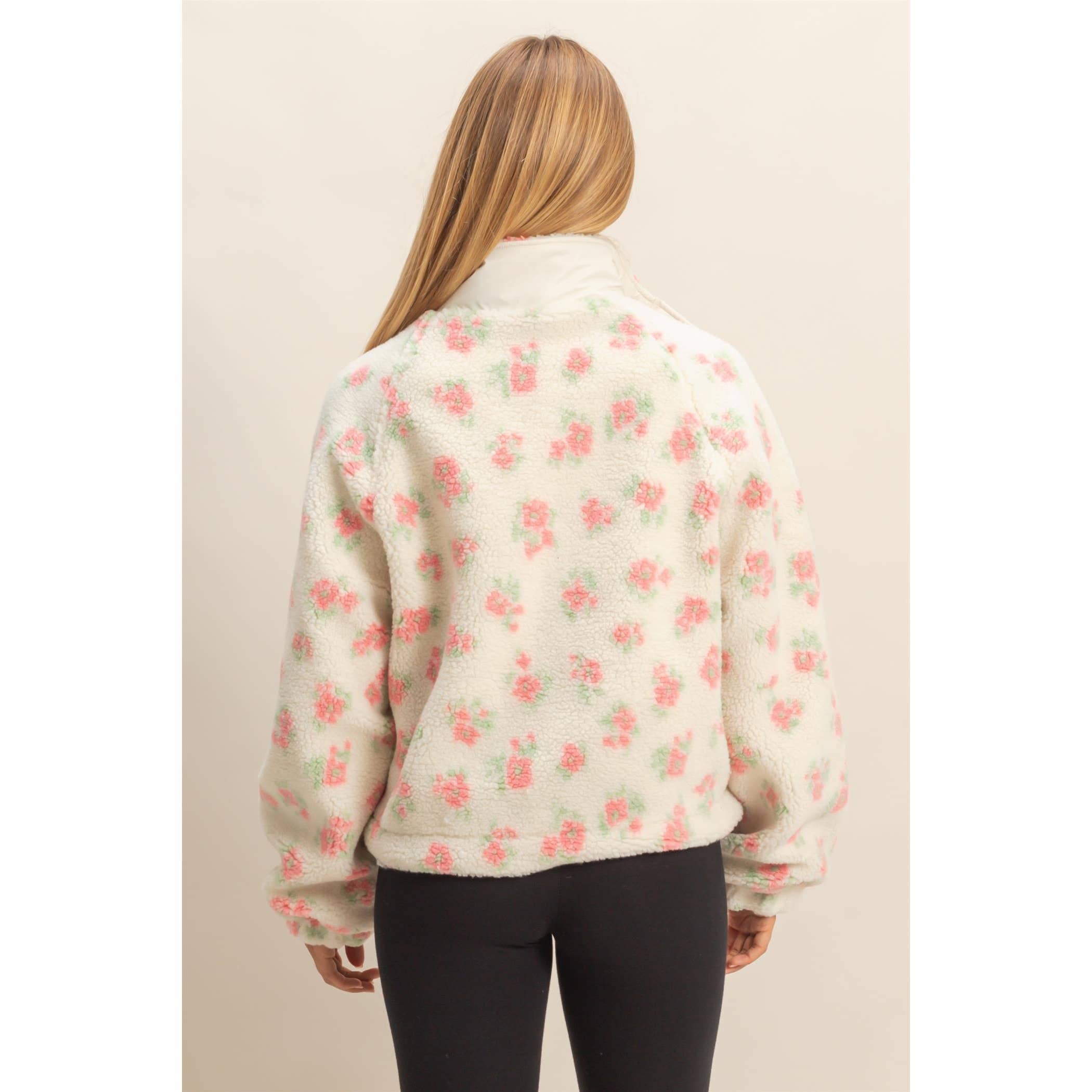 Floral Sherpa Jacket: Pink