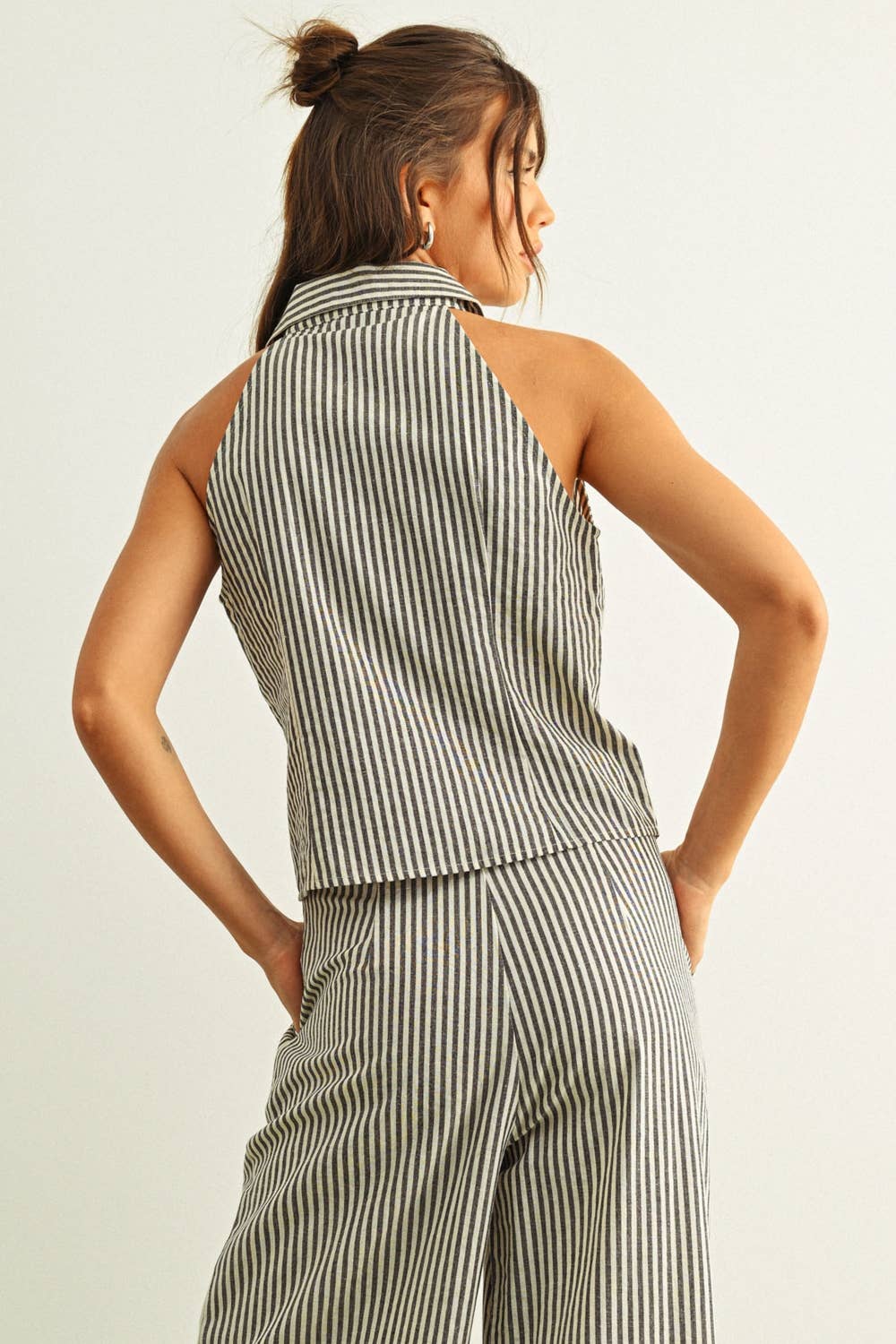 Striped Collard Blouse: Brown