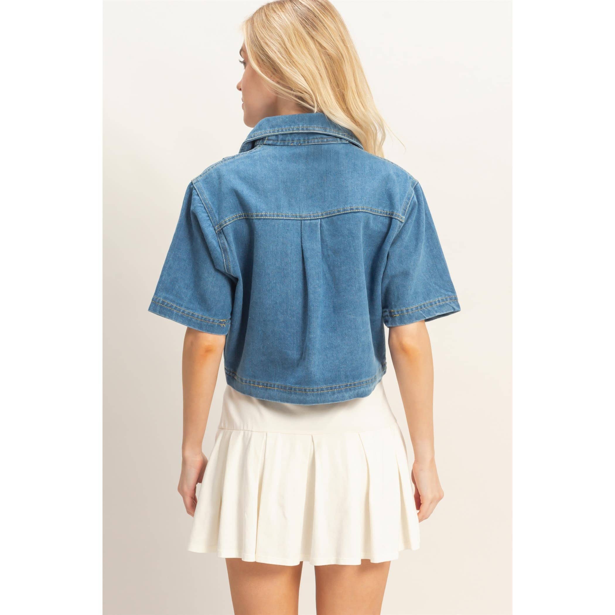 Denim V-Neck Cropped Top: