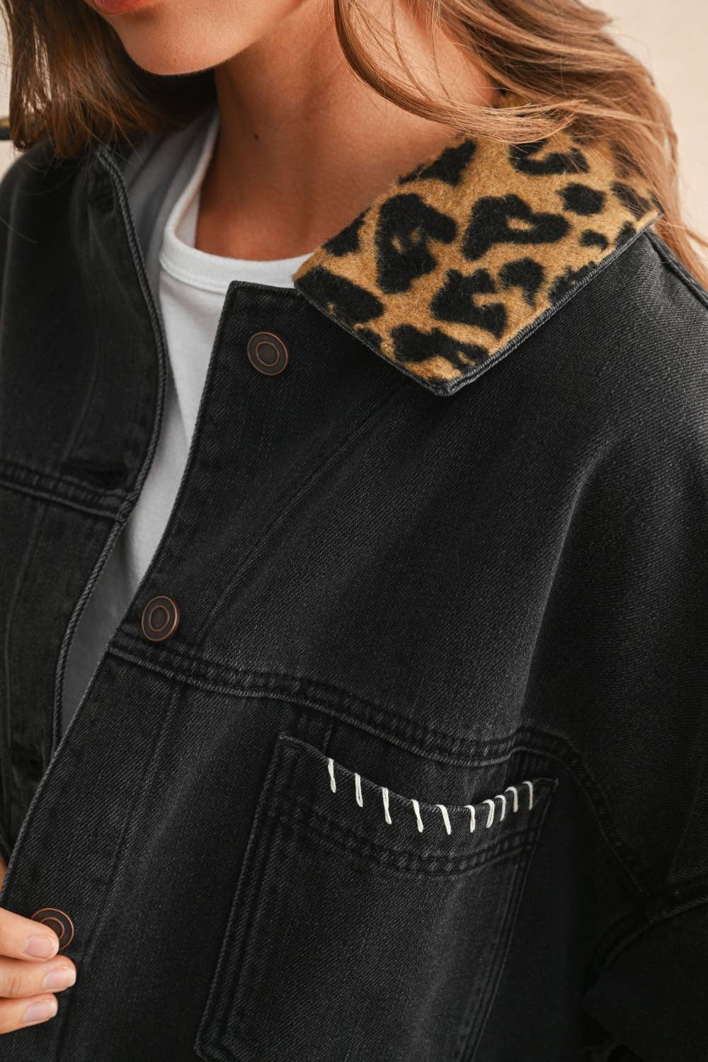 Leopard Collar Jacket: Black