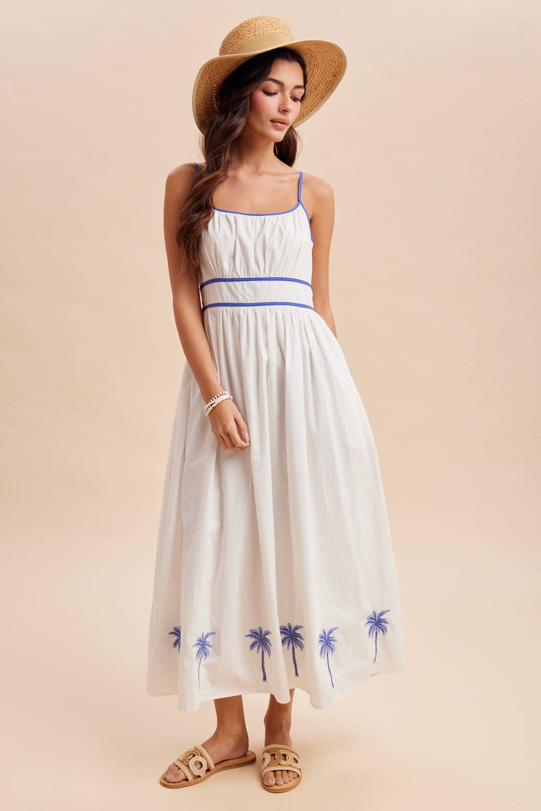 Blue Palm Maxi Dress: Off White