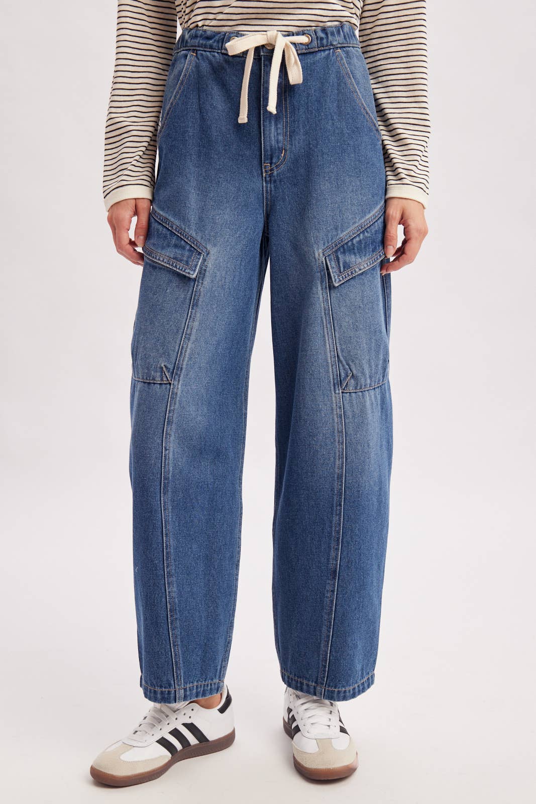 Denim Cargo Barrel Jeans
