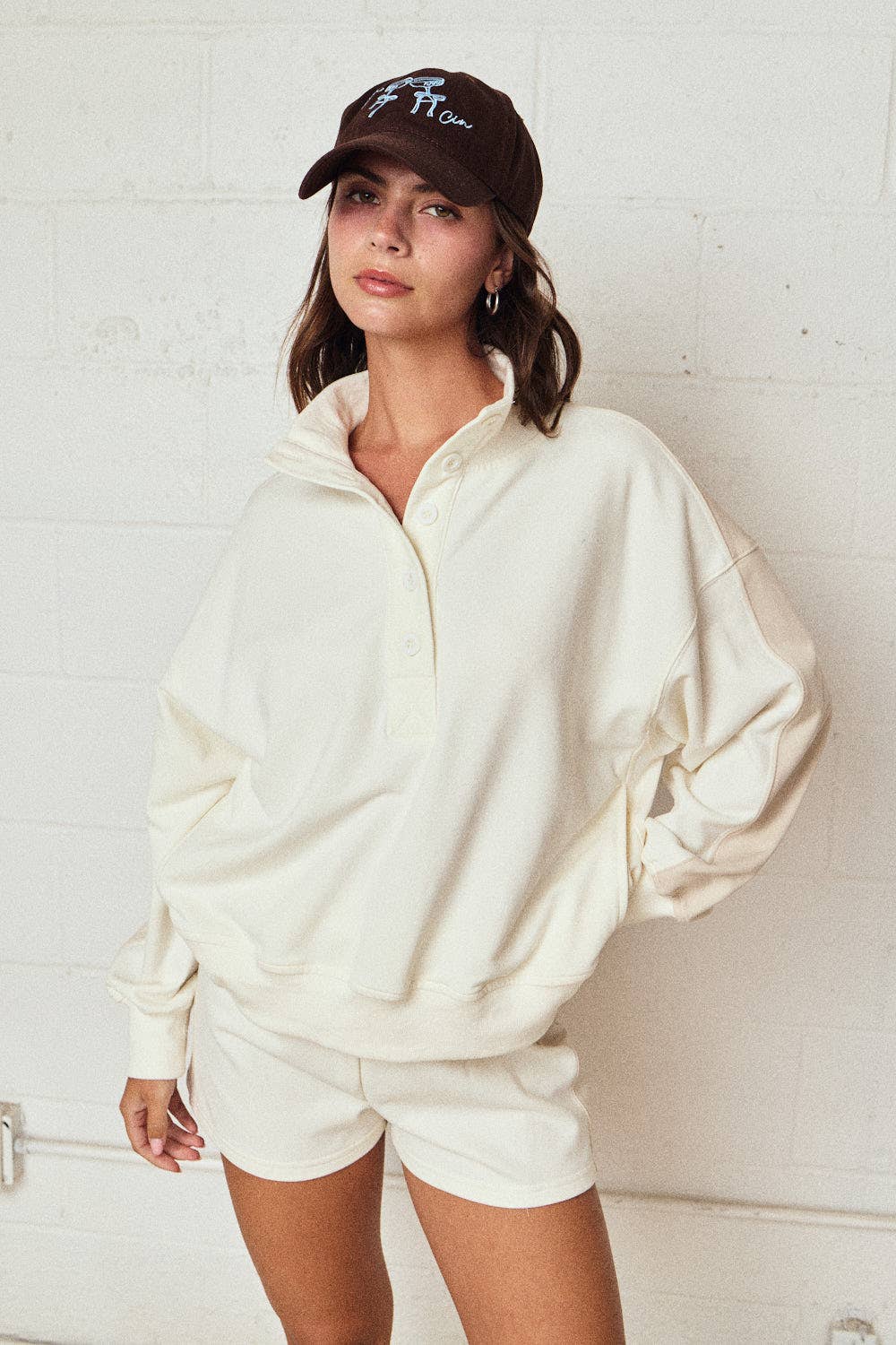 Mock Neck Color Block Set: Taupe